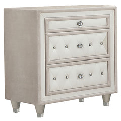 Best Furniture Outlet - Coaster - Antonella Upholstered 3-drawer Nightstand Ivory and Camel - 223522
