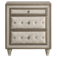 Antonella Upholstered 3-drawer Nightstand Ivory and Camel