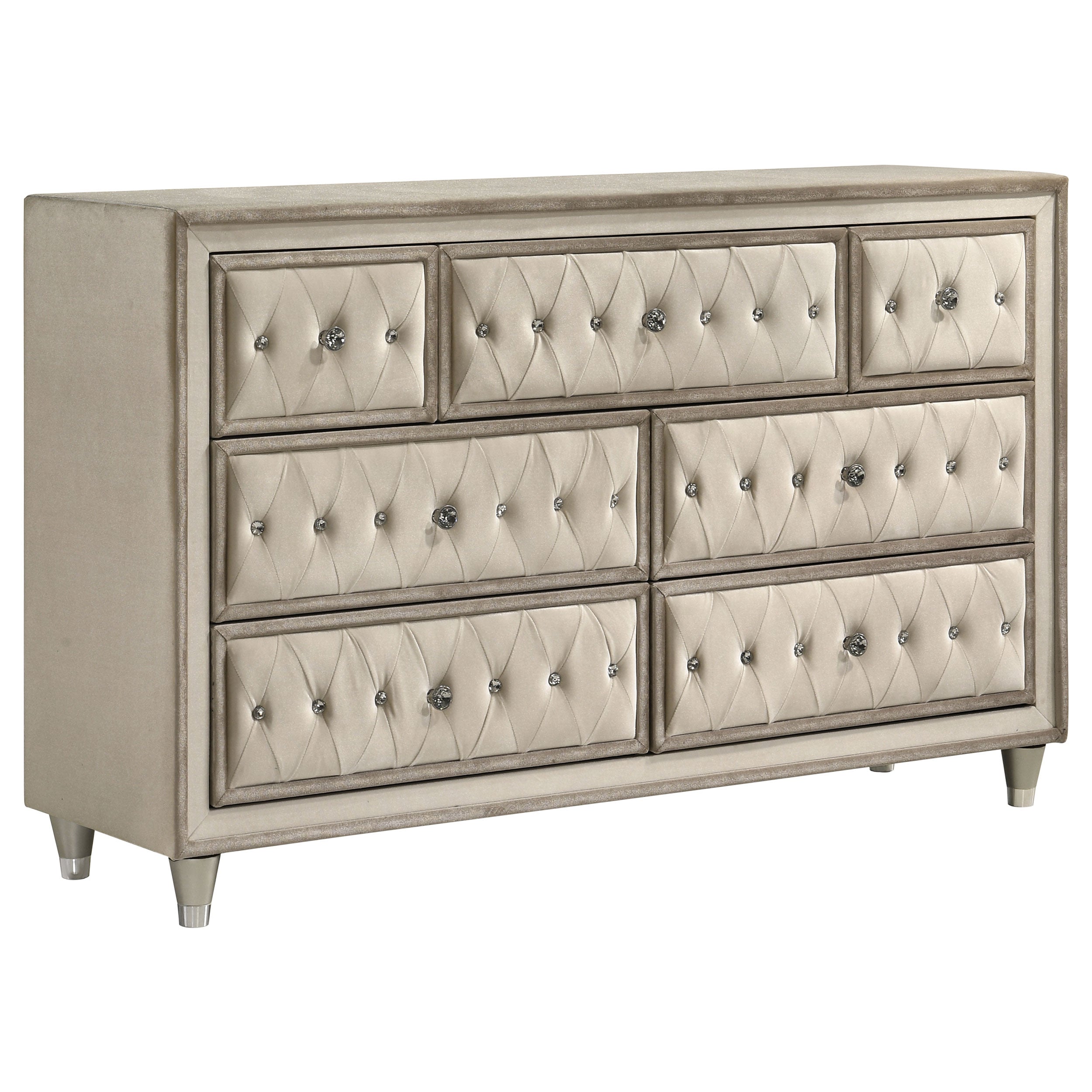 Best Furniture Outlet - Coaster - Antonella 7-drawer Upholstered Dresser Ivory and Camel - 223523
