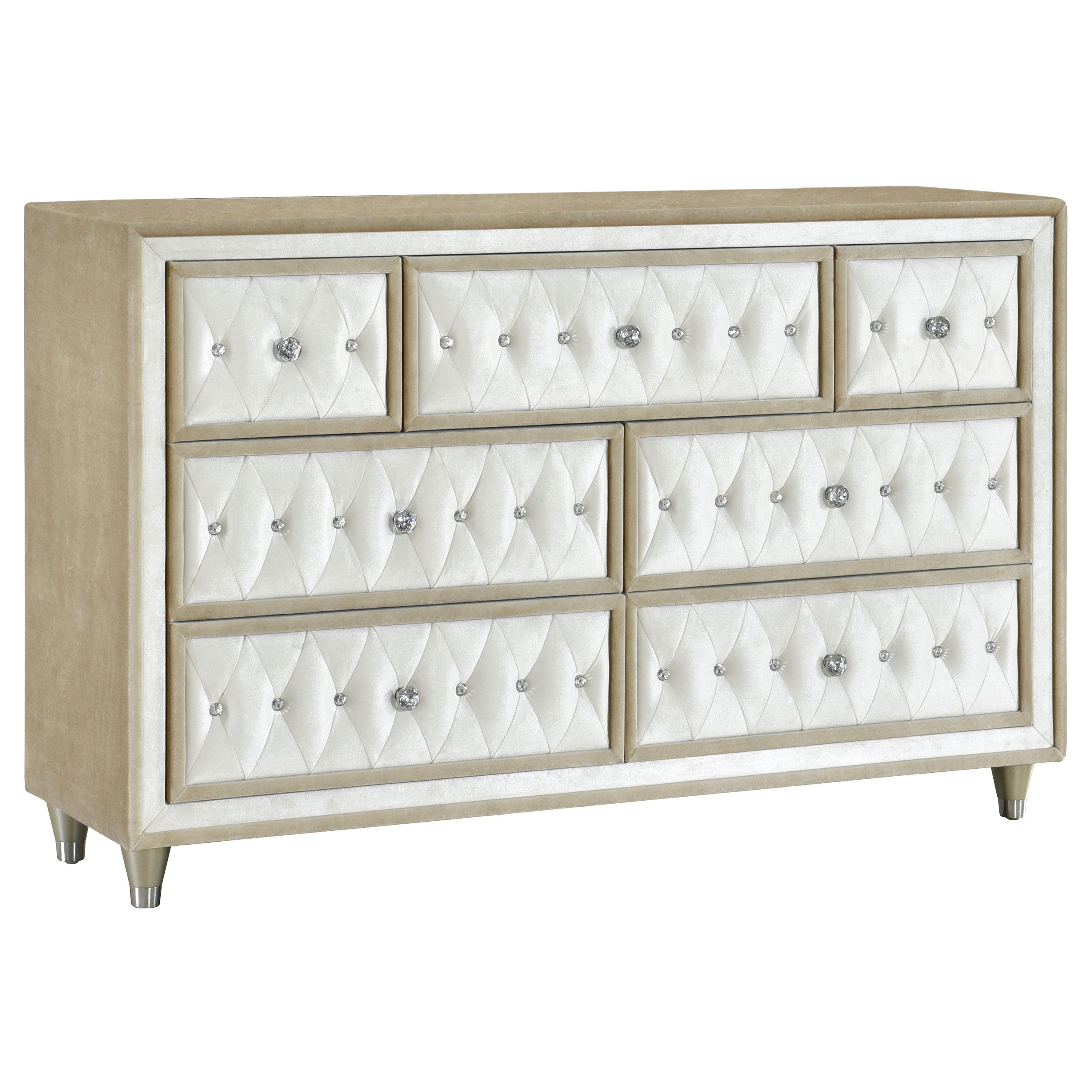 Best Furniture Outlet - Coaster - Antonella 7-drawer Upholstered Dresser Ivory and Camel - 223523
