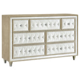 Best Furniture Outlet - Coaster - Antonella 7-drawer Upholstered Dresser Ivory and Camel - 223523