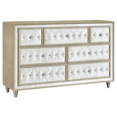 Best Furniture Outlet - Coaster - Antonella 7-drawer Upholstered Dresser Ivory and Camel - 223523