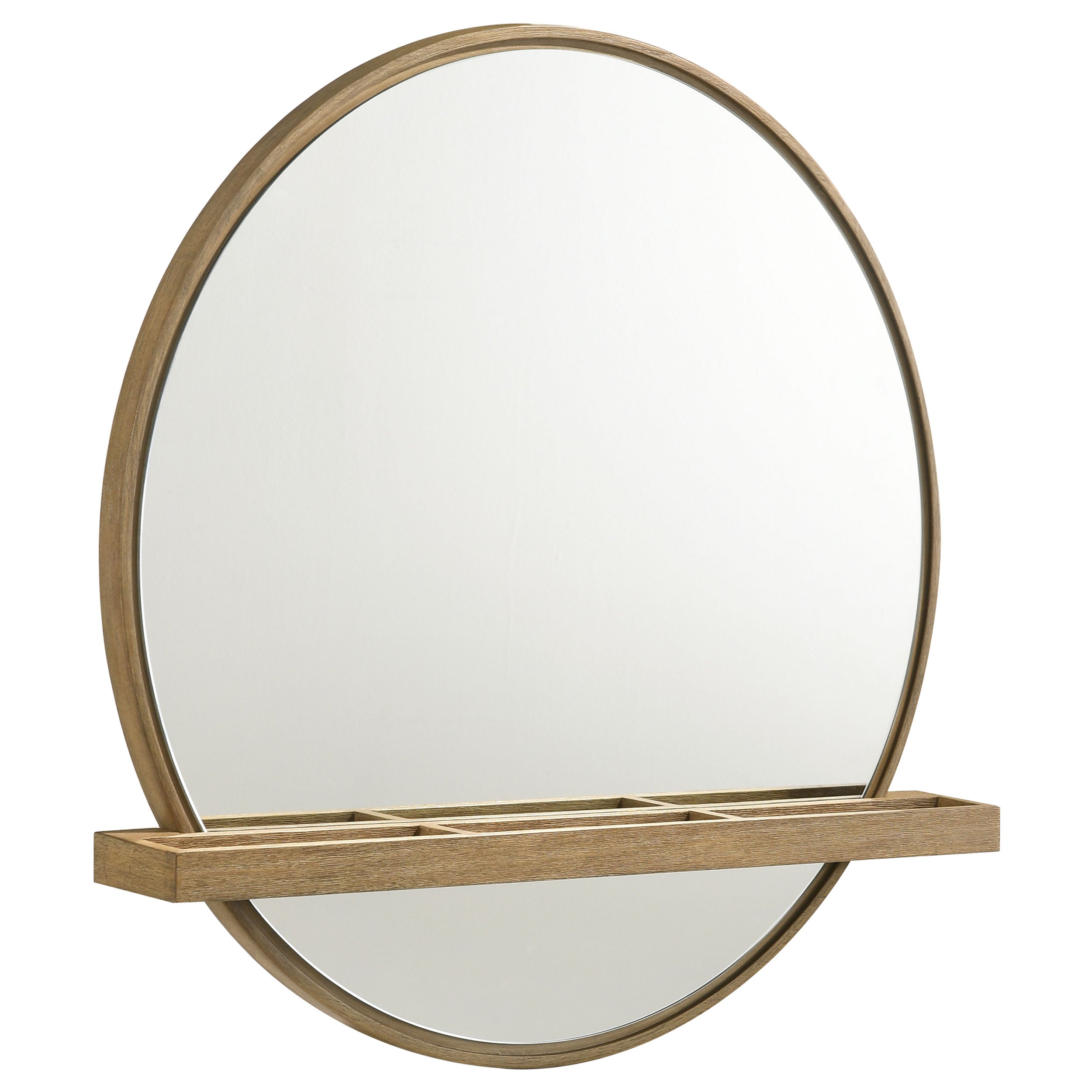 Best Furniture Outlet - Coaster - Arini Round Vanity Wall Mirror with Shelf Sand Wash - 224308