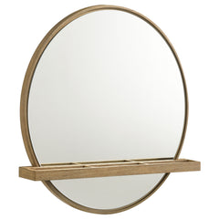 Best Furniture Outlet - Coaster - Arini Round Vanity Wall Mirror with Shelf Sand Wash - 224308