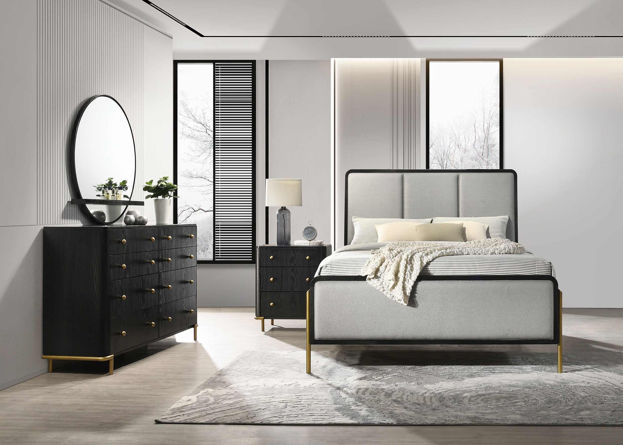 Best Furniture Outlet - Coaster - Arini 4-piece Eastern King Bedroom Set Black and Grey - 224331KE-S4