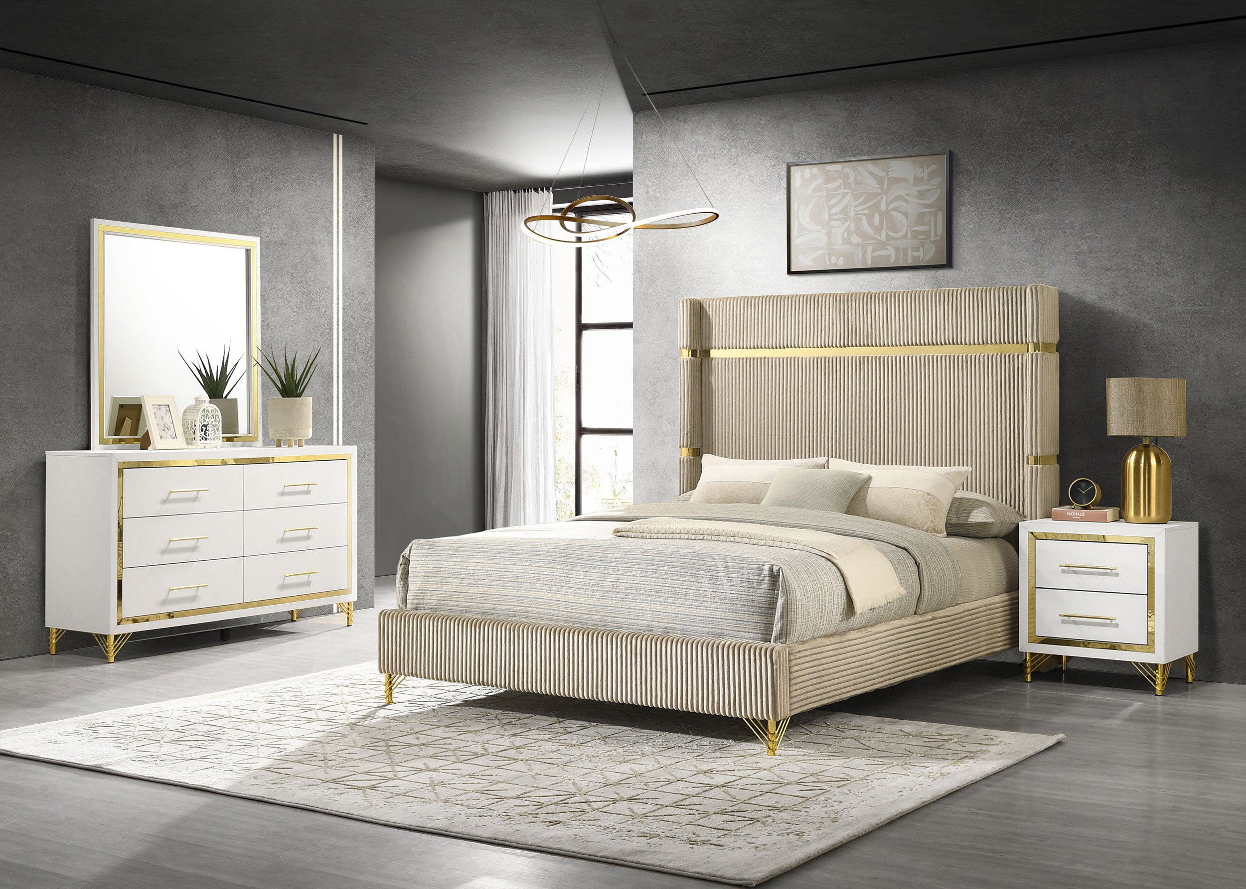 Best Furniture Outlet - Coaster - Lucia 4-piece Eastern King Bedroom Set Beige and White - 224731KE-S4
