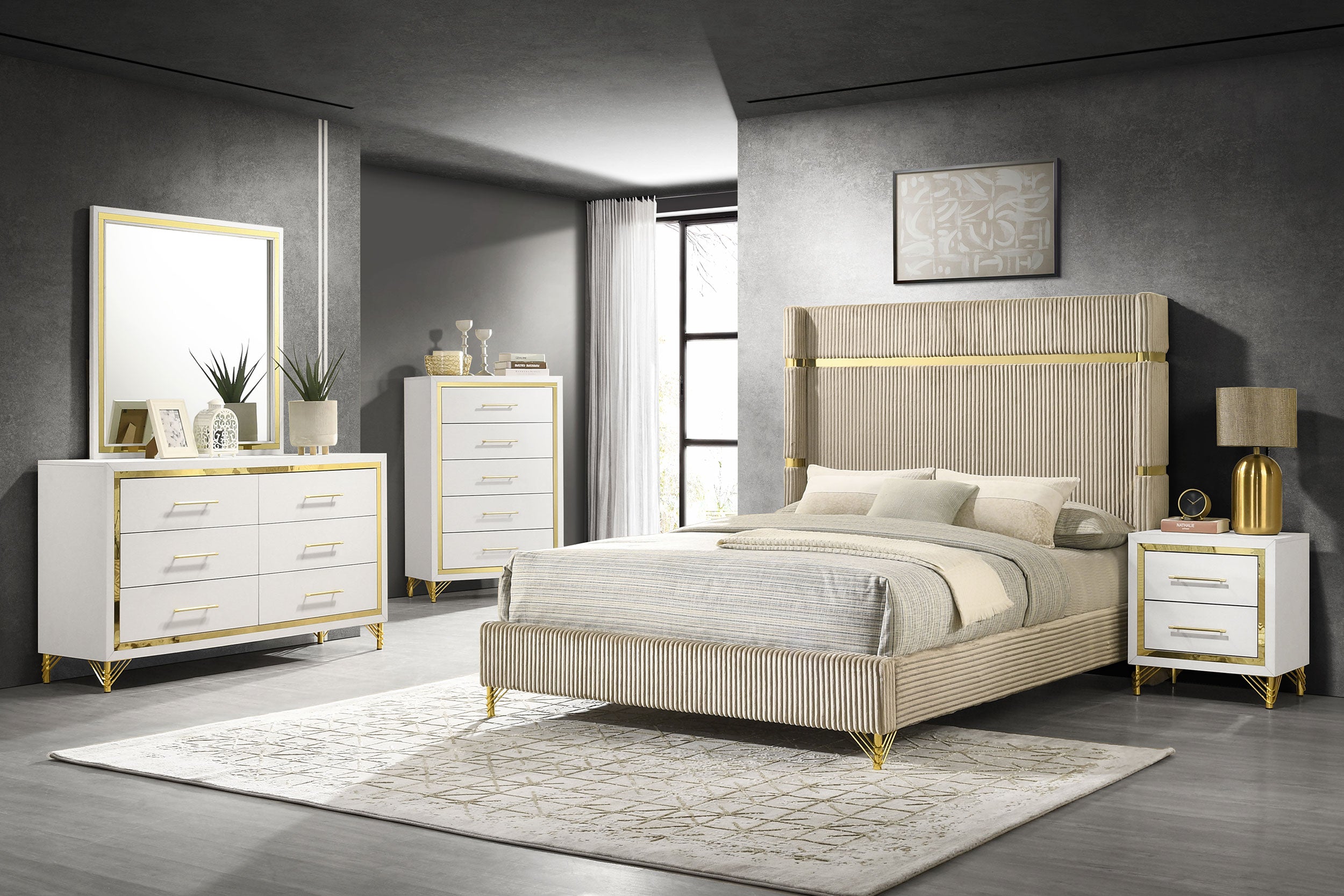 Best Furniture Outlet - Coaster - Lucia 5-piece Eastern King Bedroom Set Beige and White - 224731KE-S5