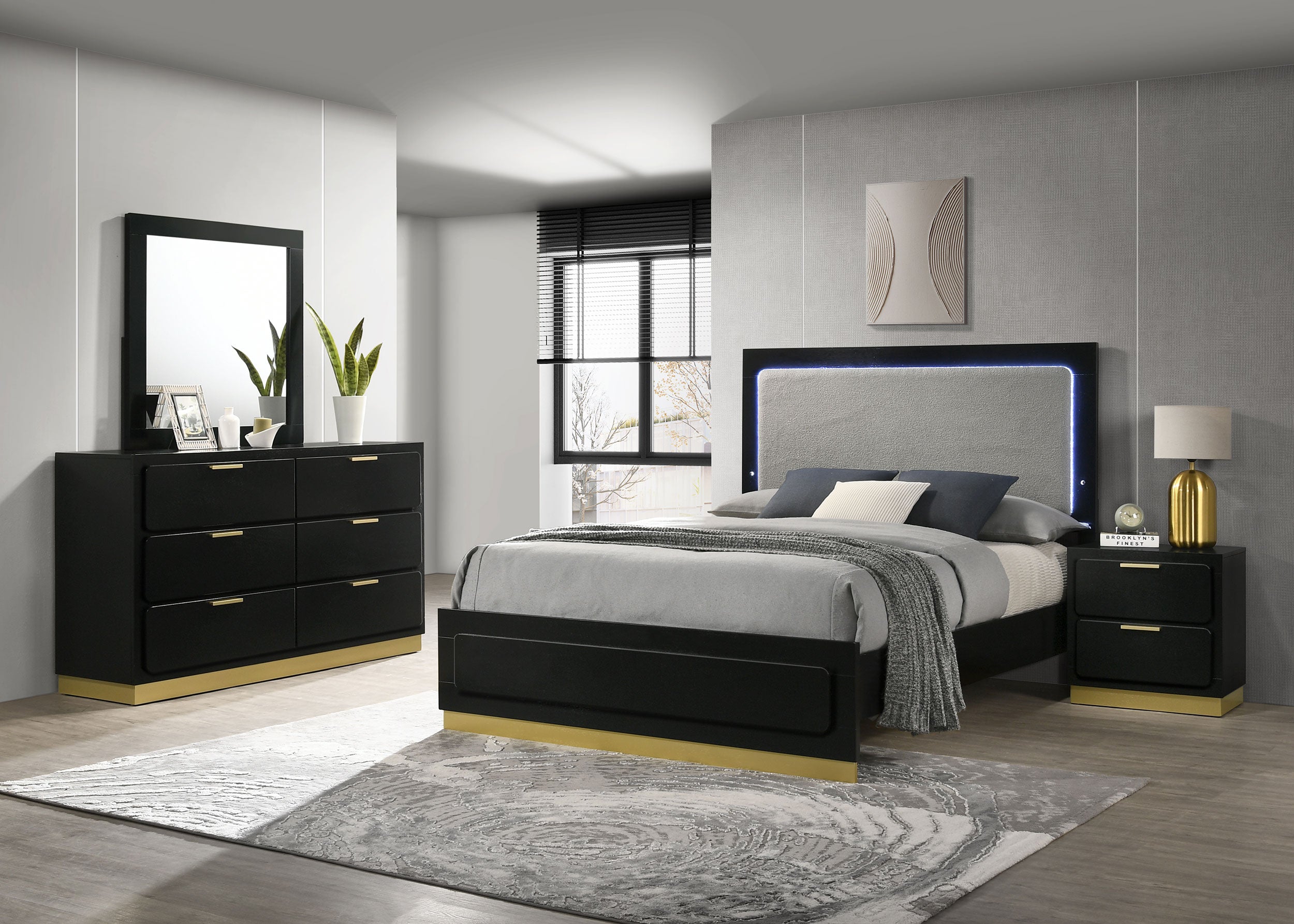 Best Furniture Outlet - Coaster - Caraway 4-piece Eastern King Bedroom Set Black - 224781KE-S4