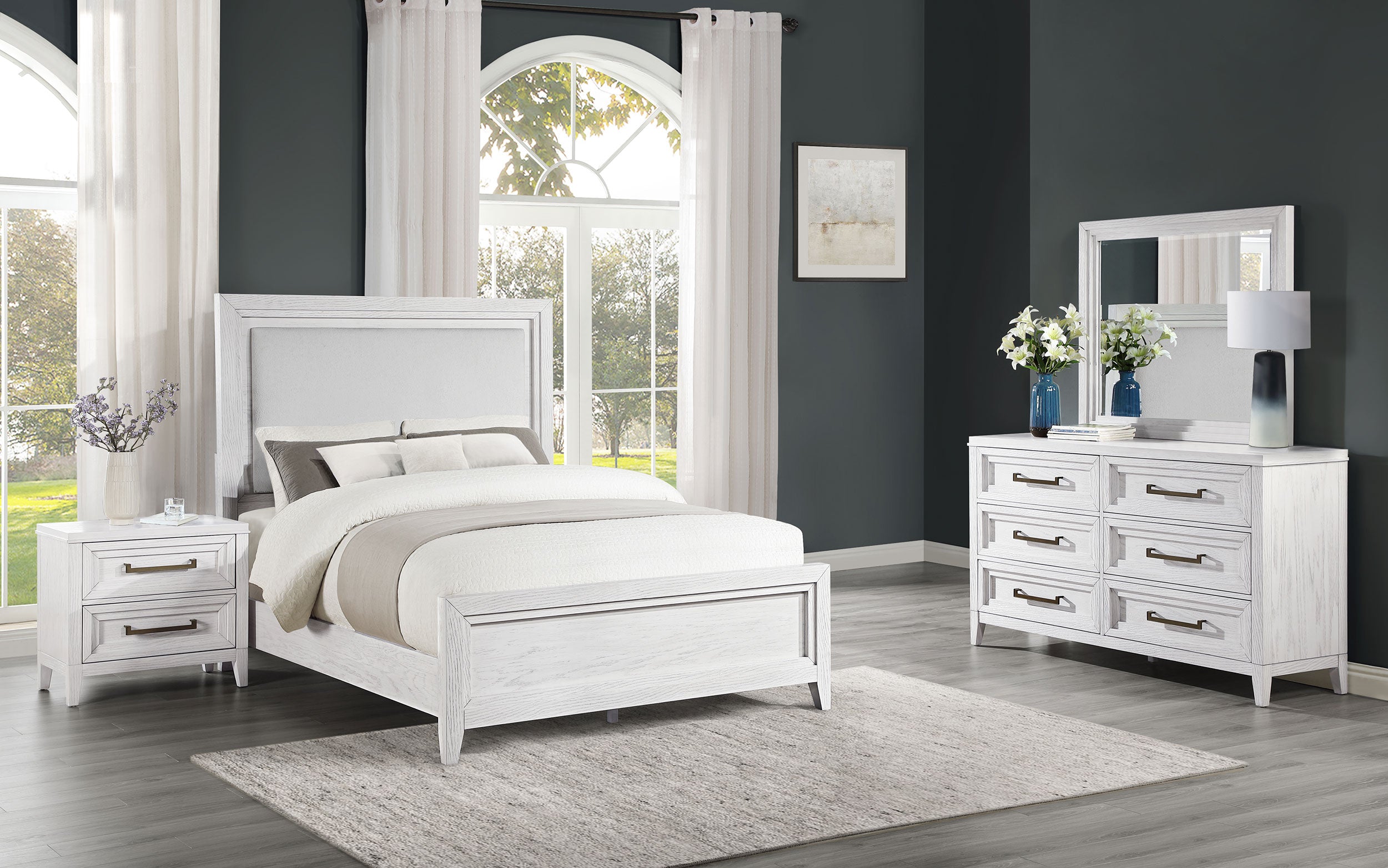 Best Furniture Outlet - Coaster - Marielle 4-piece Cal King Bedroom Set Distressed White - 224841KW-S4