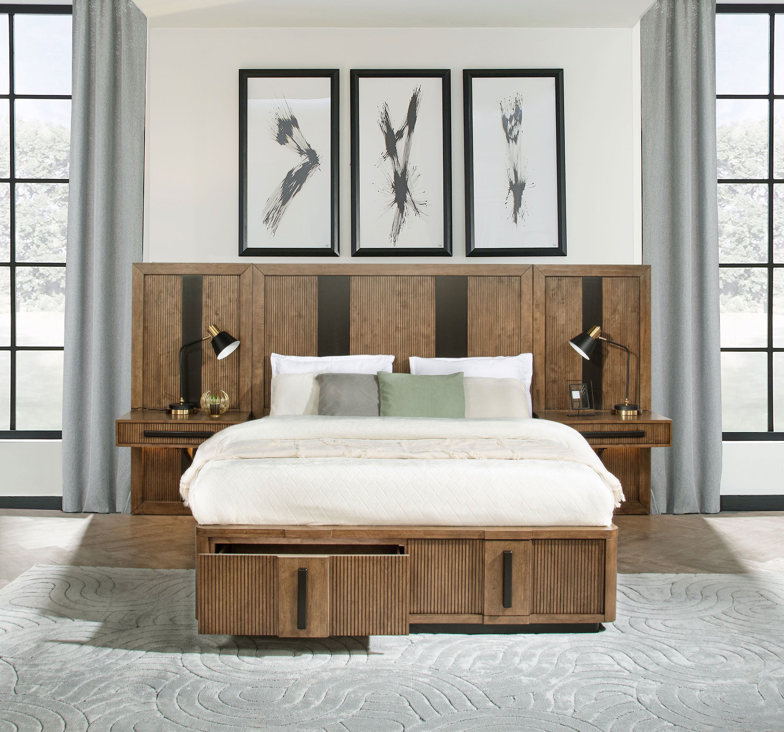 Best Furniture Outlet - Coaster - Terrace Eastern King Wall Panel Storage Bed Ash Brown - 224900KE-S3P