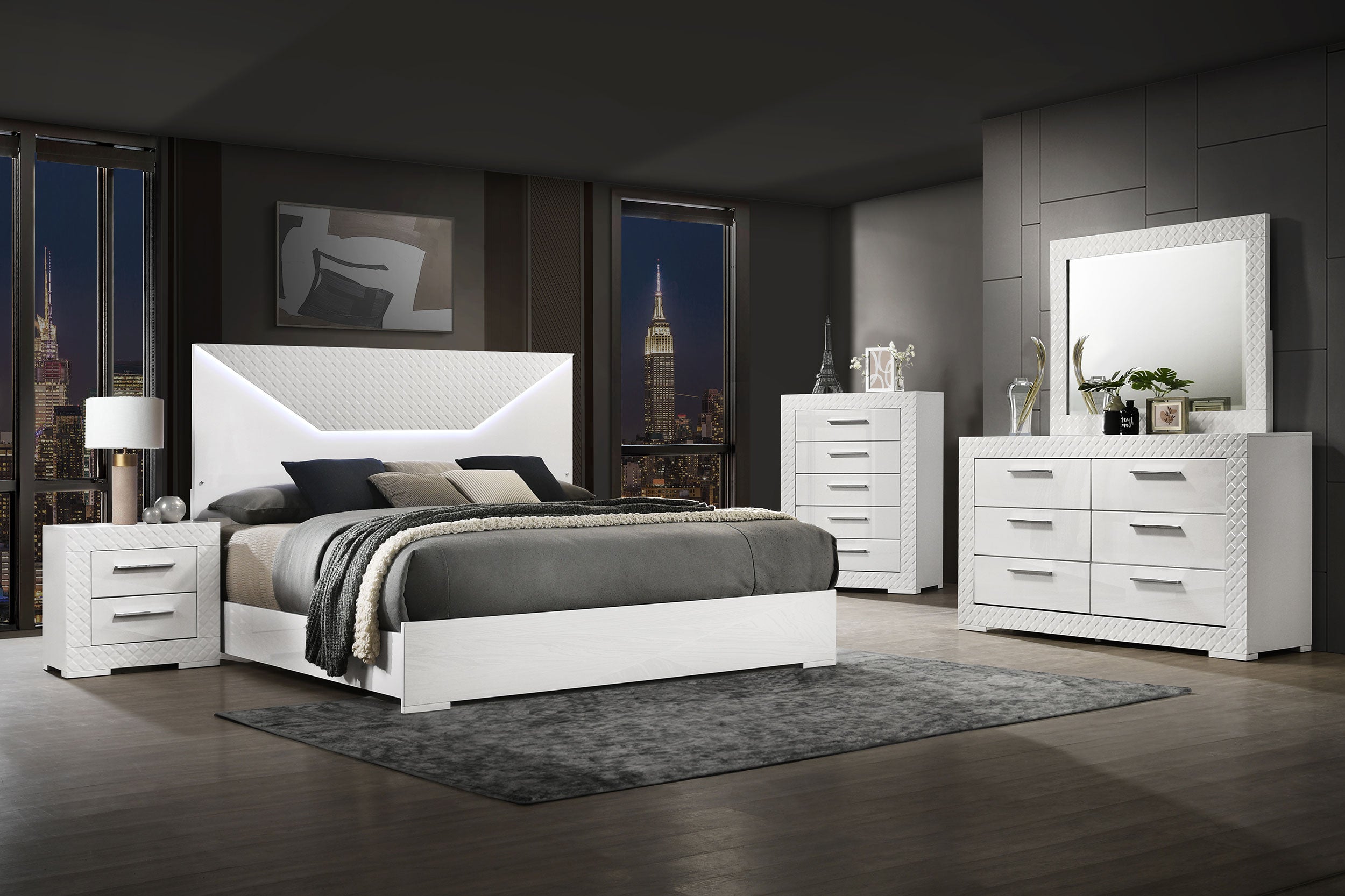Best Furniture Outlet - Coaster - Ives 5-piece Eastern King Bedroom Set White High Gloss - 224941KE-S5