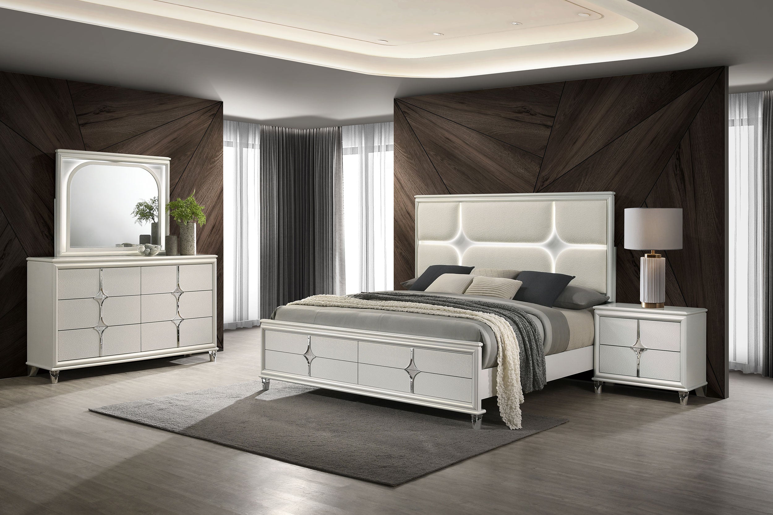 Best Furniture Outlet - Coaster - Olivia 4-piece Eastern King Bedroom Set Pearl White - 224951KE-S4