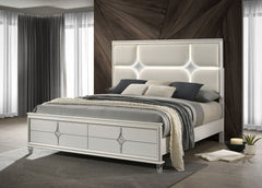 Olivia California King Panel Bed LED Headboard Pearl White