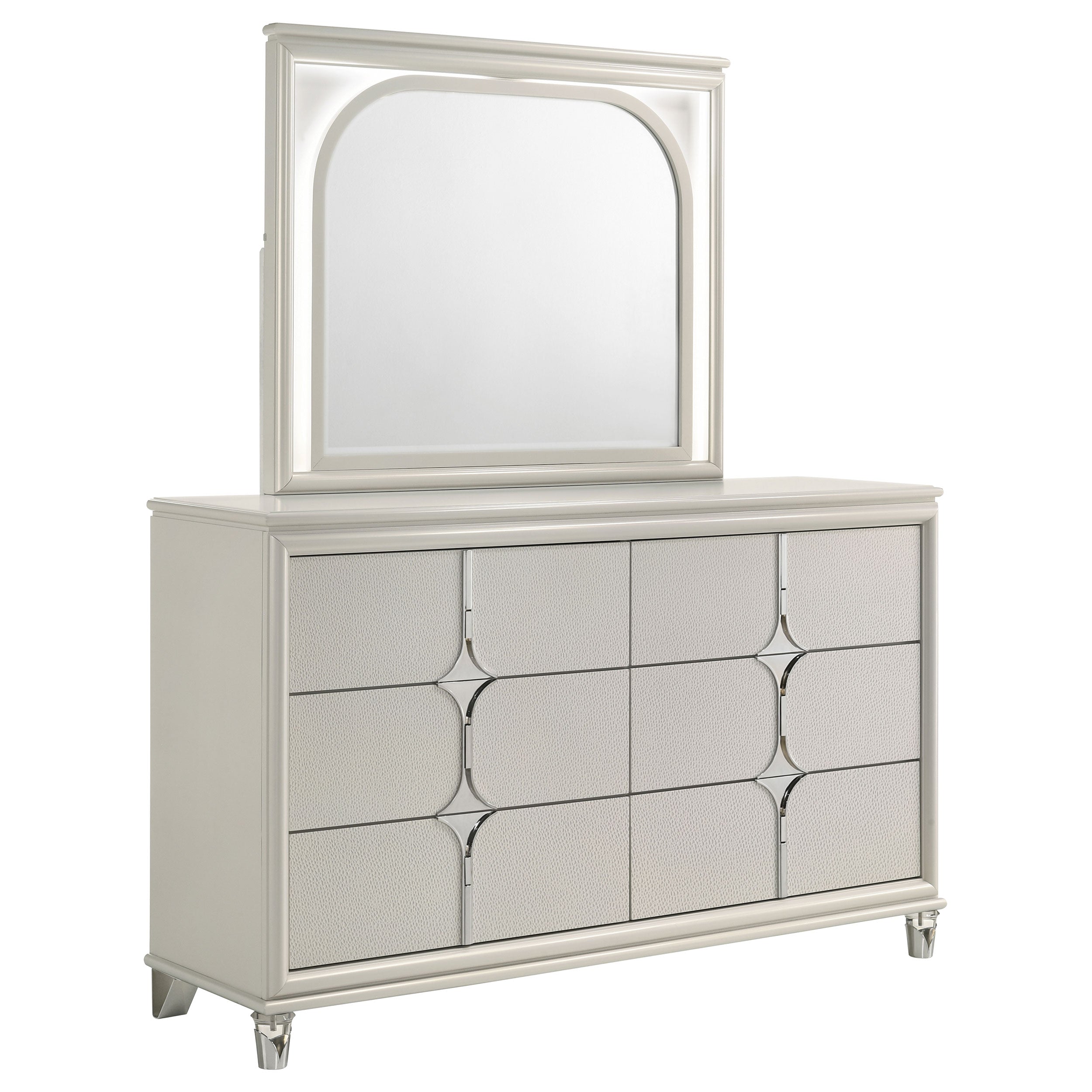 Best Furniture Outlet - Coaster - Olivia 6-drawer Dresser and LED Mirror Pearl White - 224953M