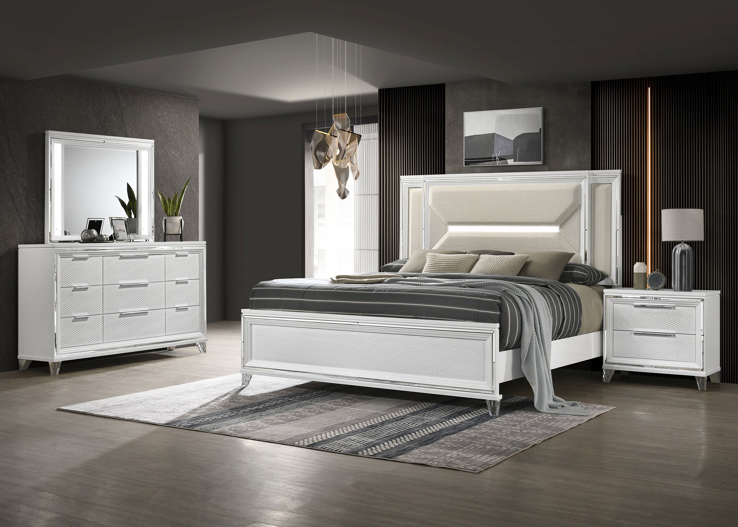 Best Furniture Outlet - Coaster - Marmore 4-piece Eastern King Bedroom Set White - 224961KE-S4