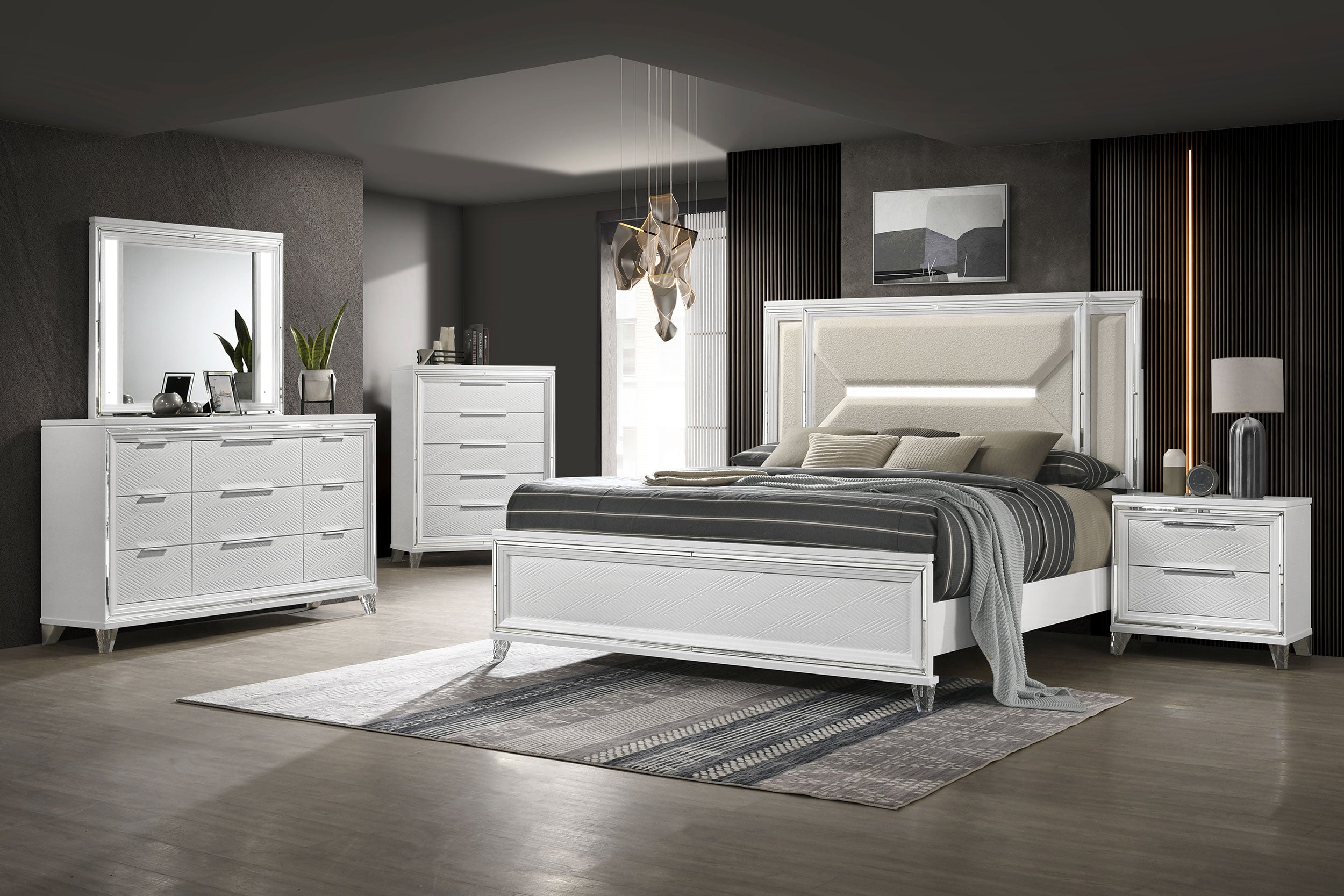 Best Furniture Outlet - Coaster - Marmore 5-piece Eastern King Bedroom Set White - 224961KE-S5