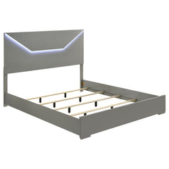 Best Furniture Outlet - Coaster - Ives Eastern King Panel Bed LED Headboard Grey High Gloss - 224971KE