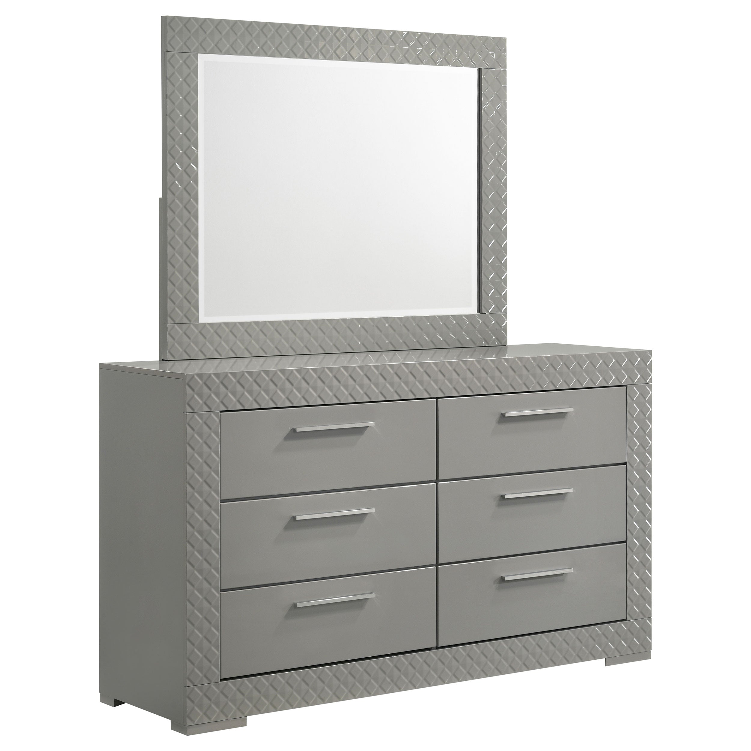 Best Furniture Outlet - Coaster - Ives 6-drawer Dresser and Mirror Grey High Gloss - 224973M