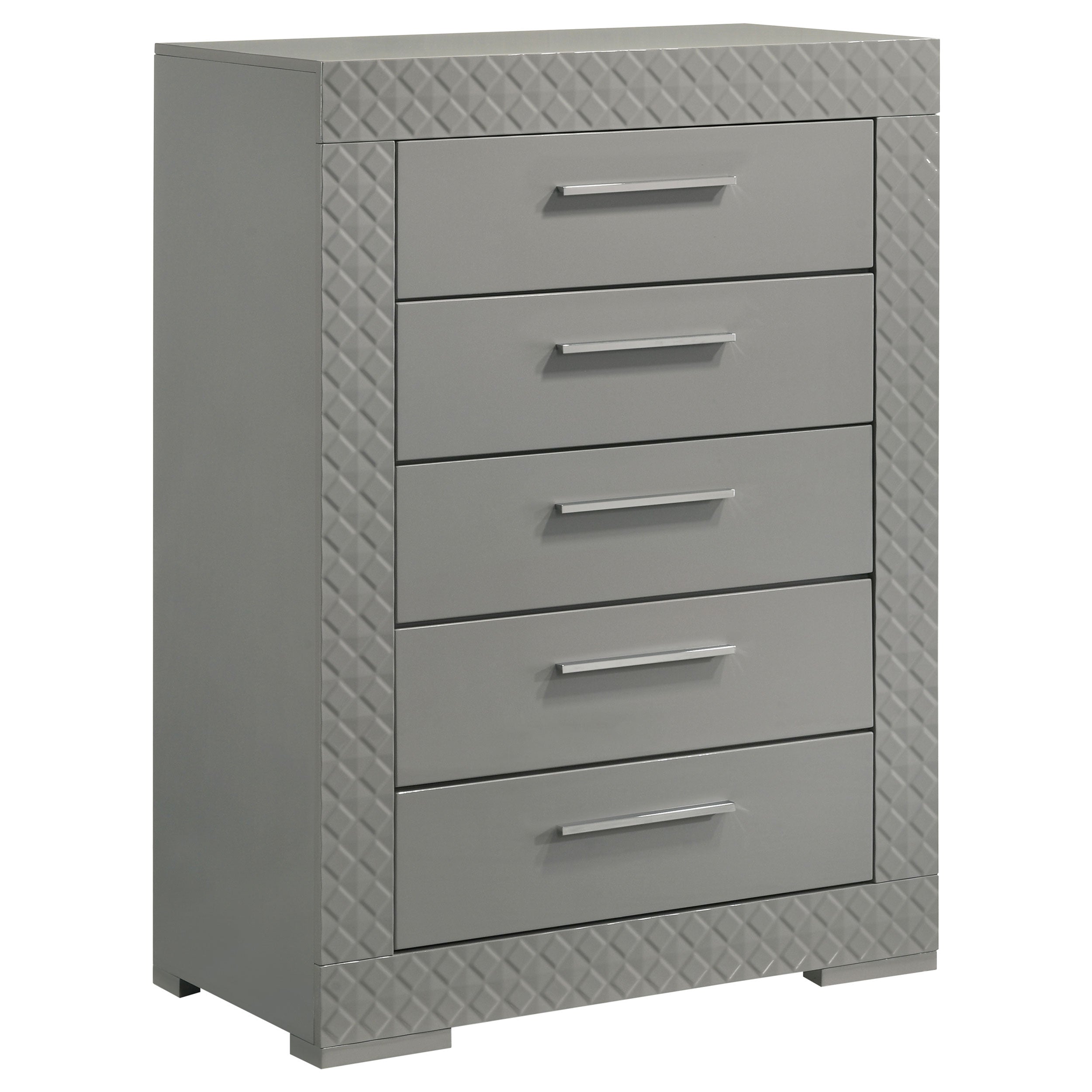 Best Furniture Outlet - Coaster - Ives 5-drawer Bedroom Chest of Drawers Grey High Gloss - 224975