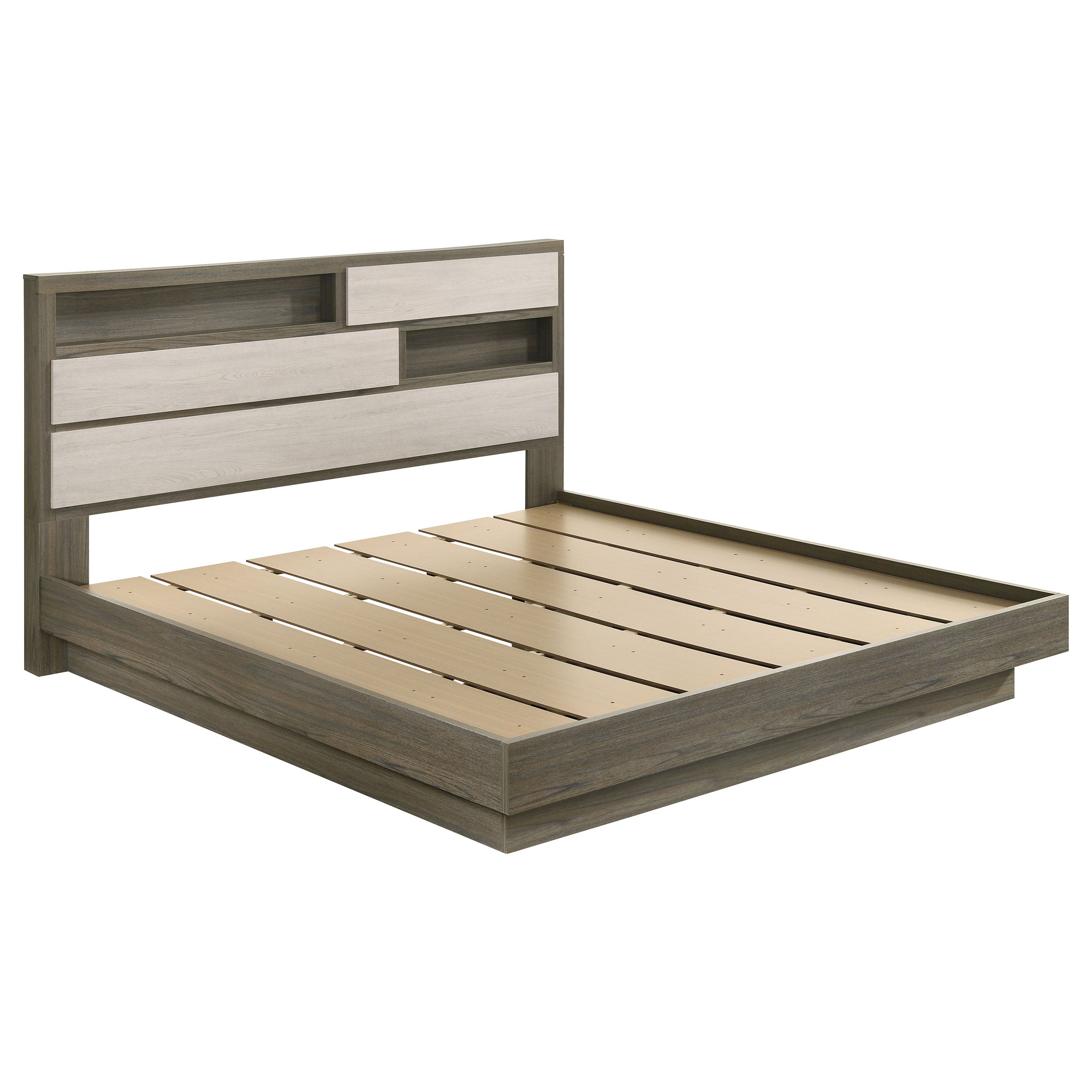 Best Furniture Outlet - Coaster - Fenwick Eastern King Bed Bookcase Headboard Grey Oak - 224981KE