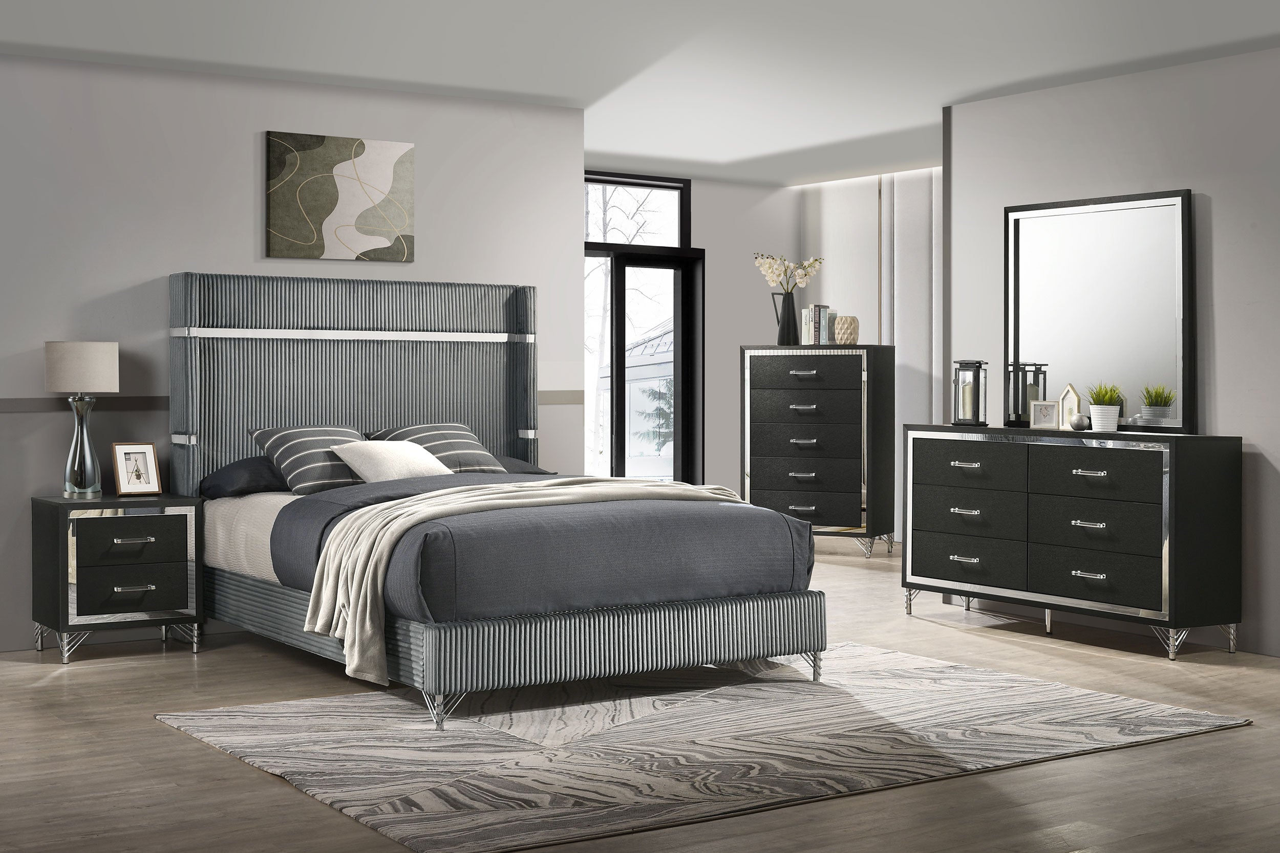 Best Furniture Outlet - Coaster - Lucia 5-piece Eastern King Bedroom Set Grey and Black - 224991KE-S5