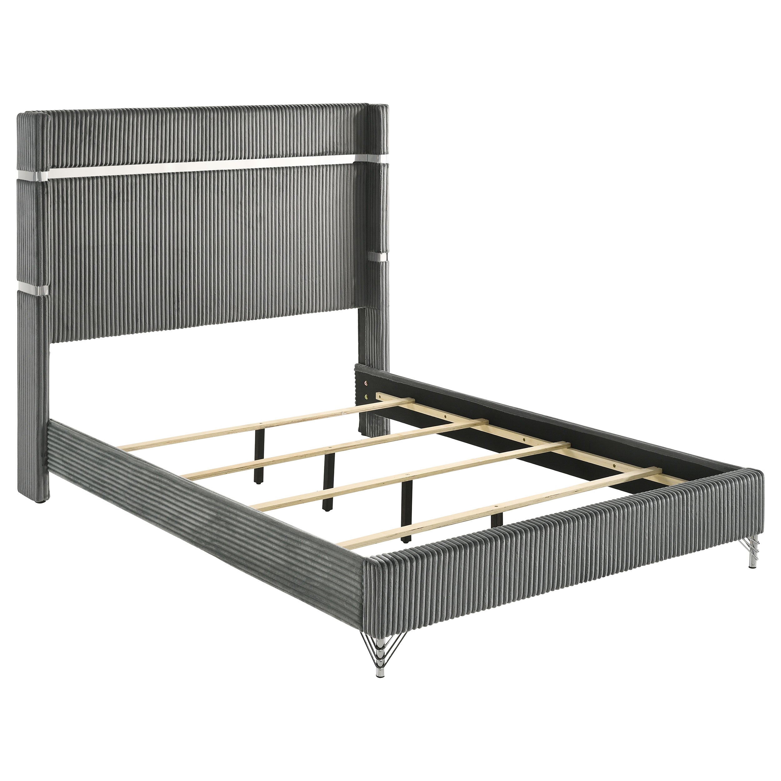 Best Furniture Outlet - Coaster - Lucia 61-inch Upholstered Eastern King Wingback Bed Grey - 224991KE