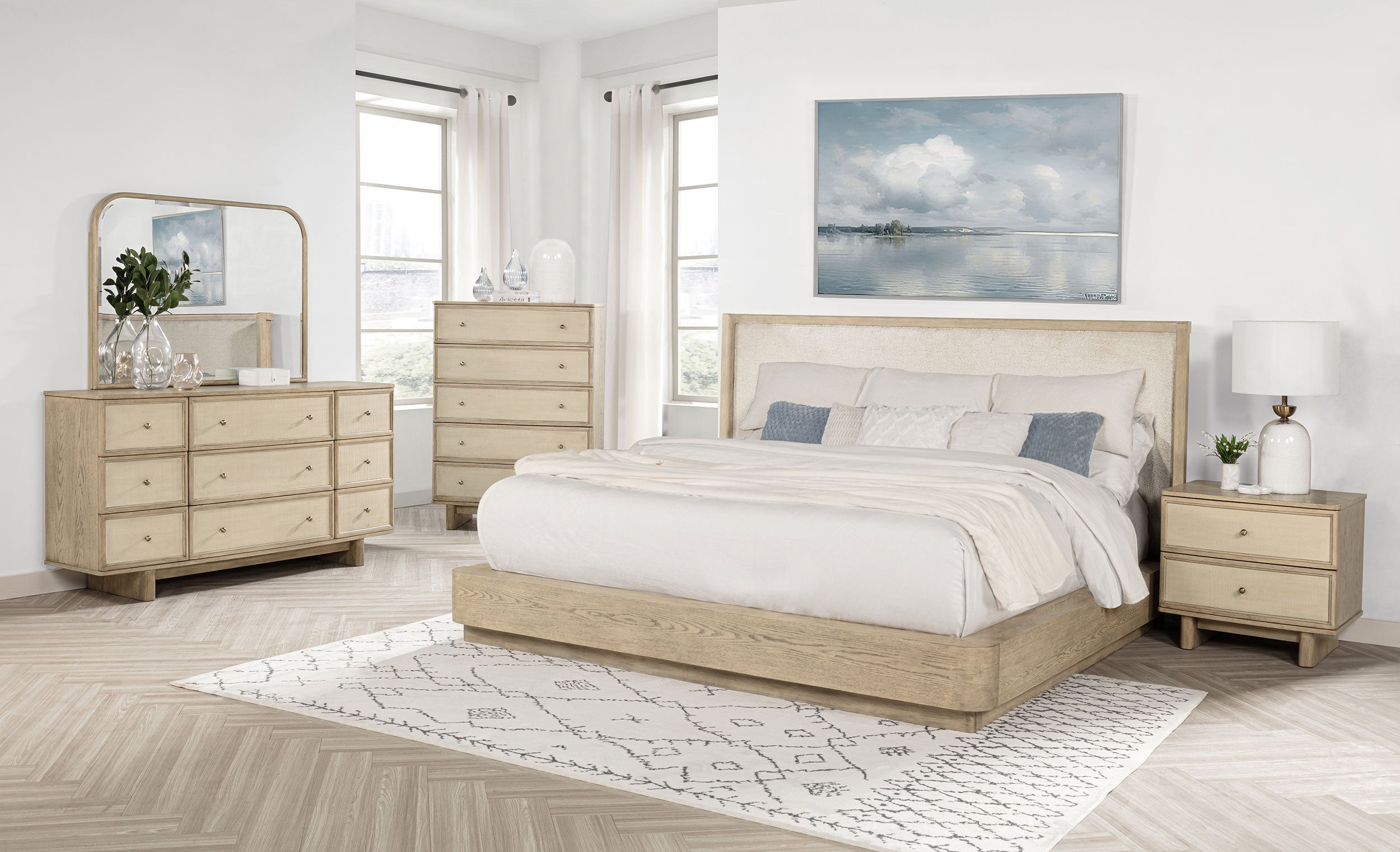 Best Furniture Outlet - Coaster - Kailani 5-piece Eastern King Bedroom Set Beige Oak - 225041KE-S5