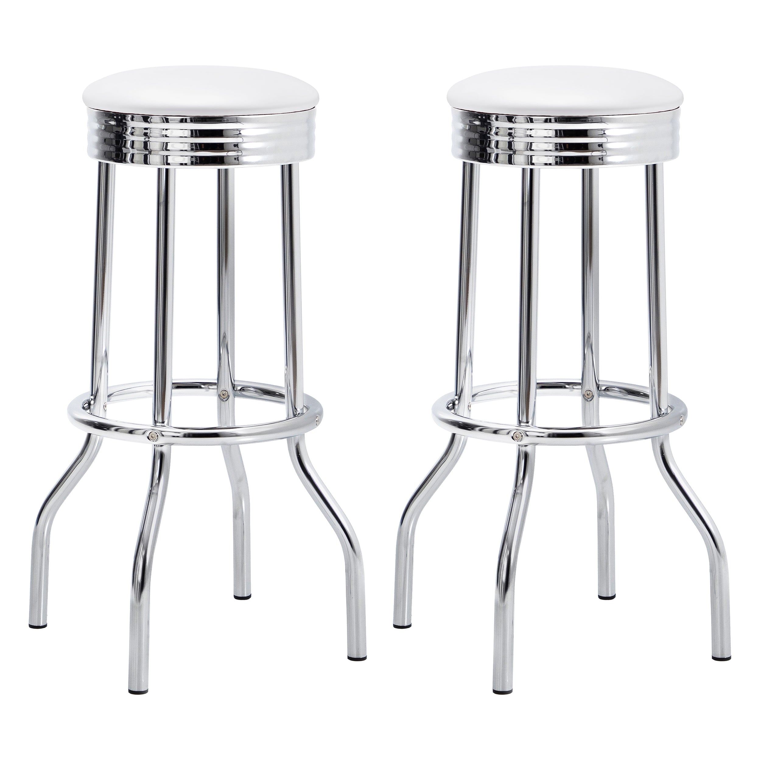 Best Furniture Outlet - Coaster - Retro Upholstered Metal Swivel Bar Stool White (Set of 2) - 2299W
