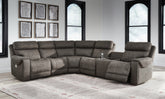 Best Furniture Outlet - Ashley Furniture - Hoopster Sectional - 6-Piece Power Reclining Sectional / Gunmetal - 23703S5
