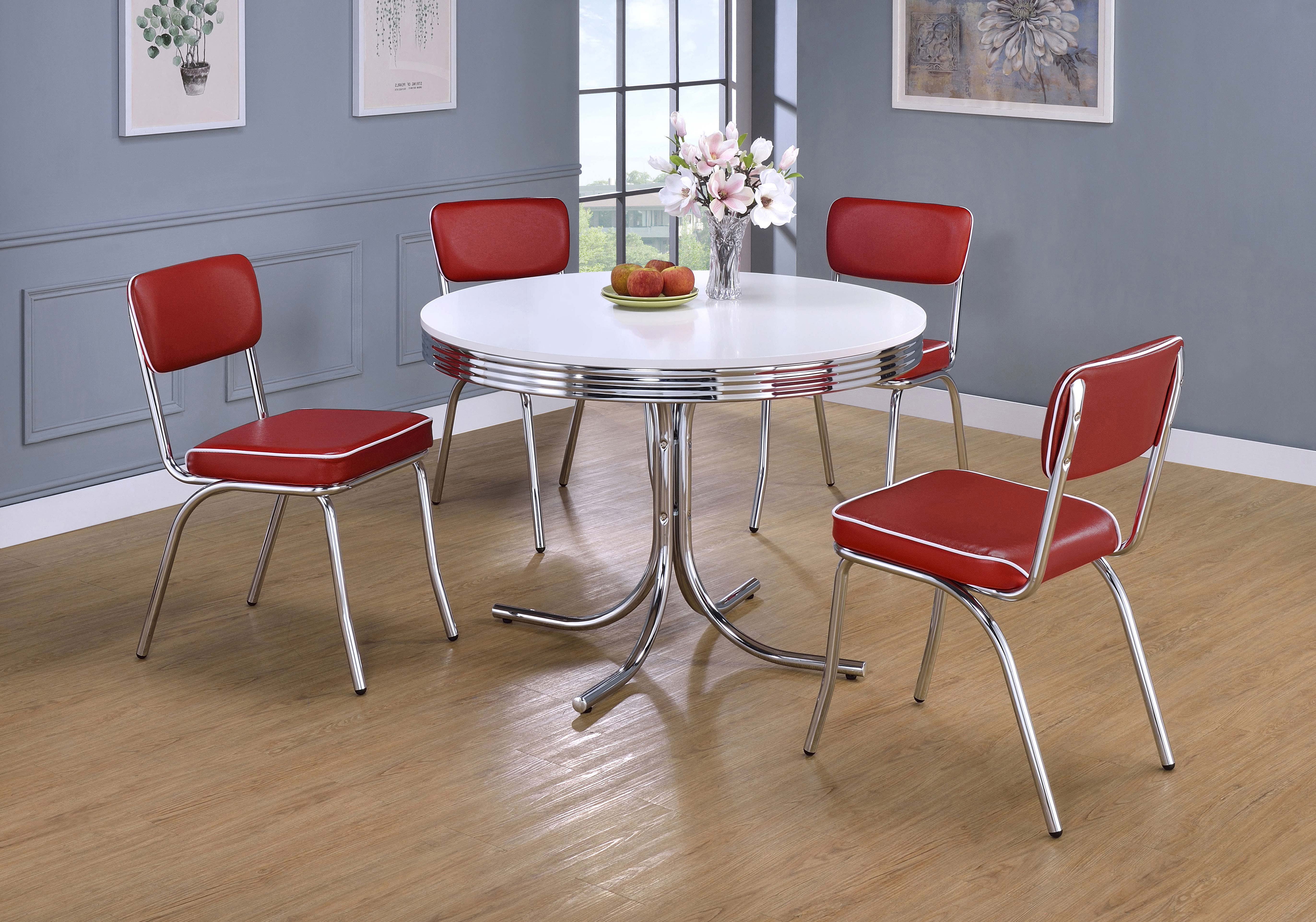Best Furniture Outlet - Coaster - Retro 5-piece Round Dining Table Set White and Red - 2388-S5R