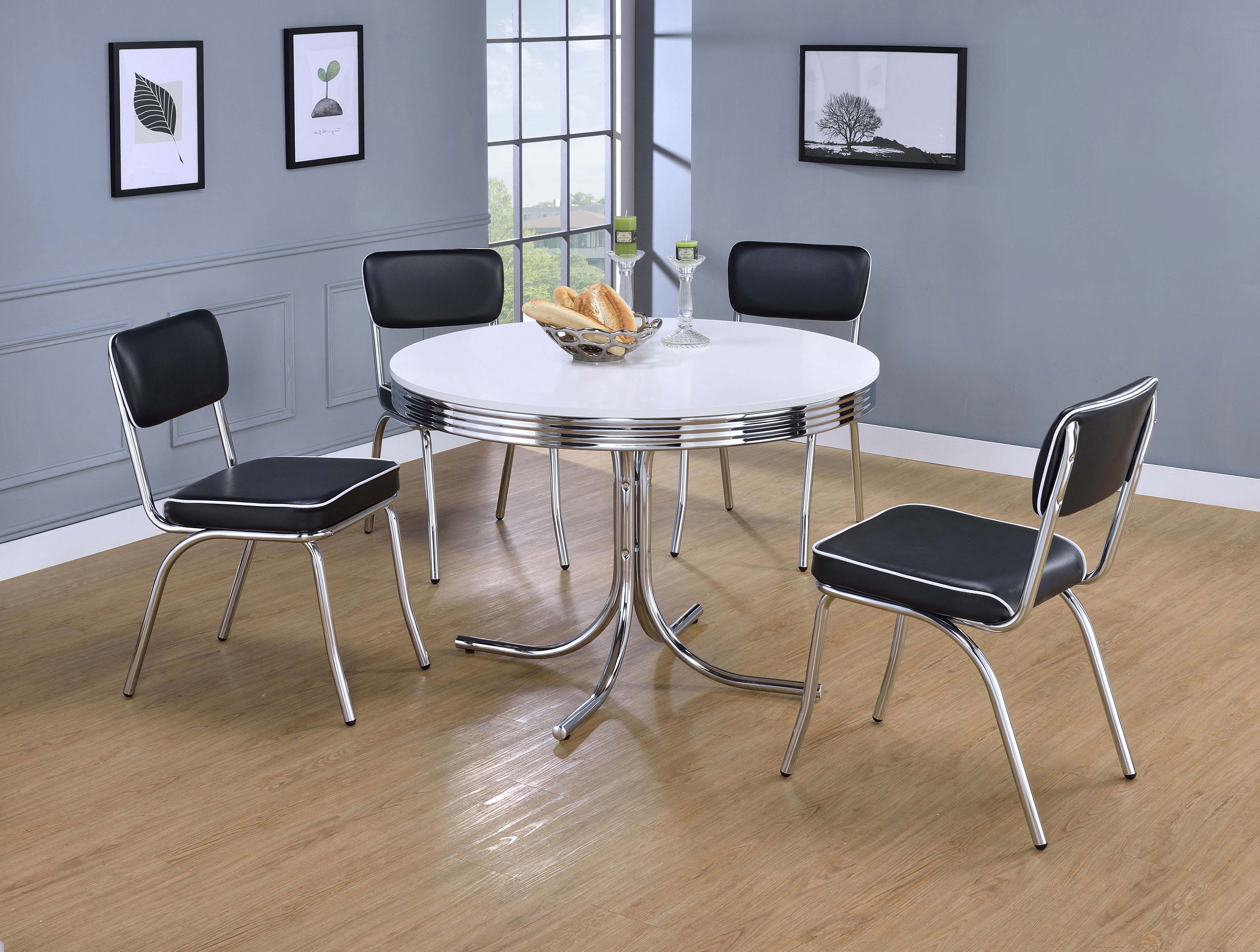Best Furniture Outlet - Coaster - Retro 5-piece Round Dining Table Set White and Black - 2388-S5