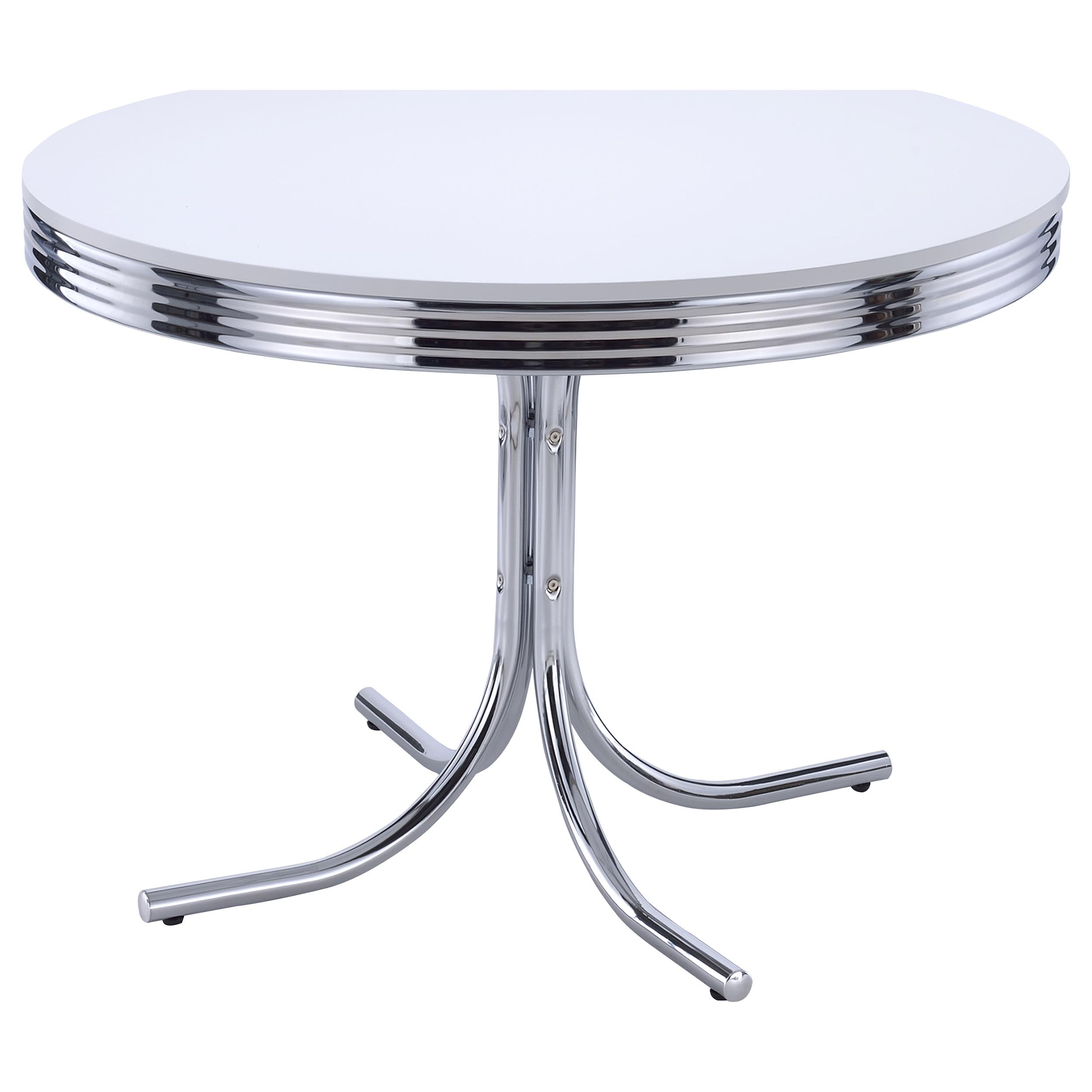 Best Furniture Outlet - Coaster - Retro Round 42-inch Wood Top Dining Table White and Chrome - 2388