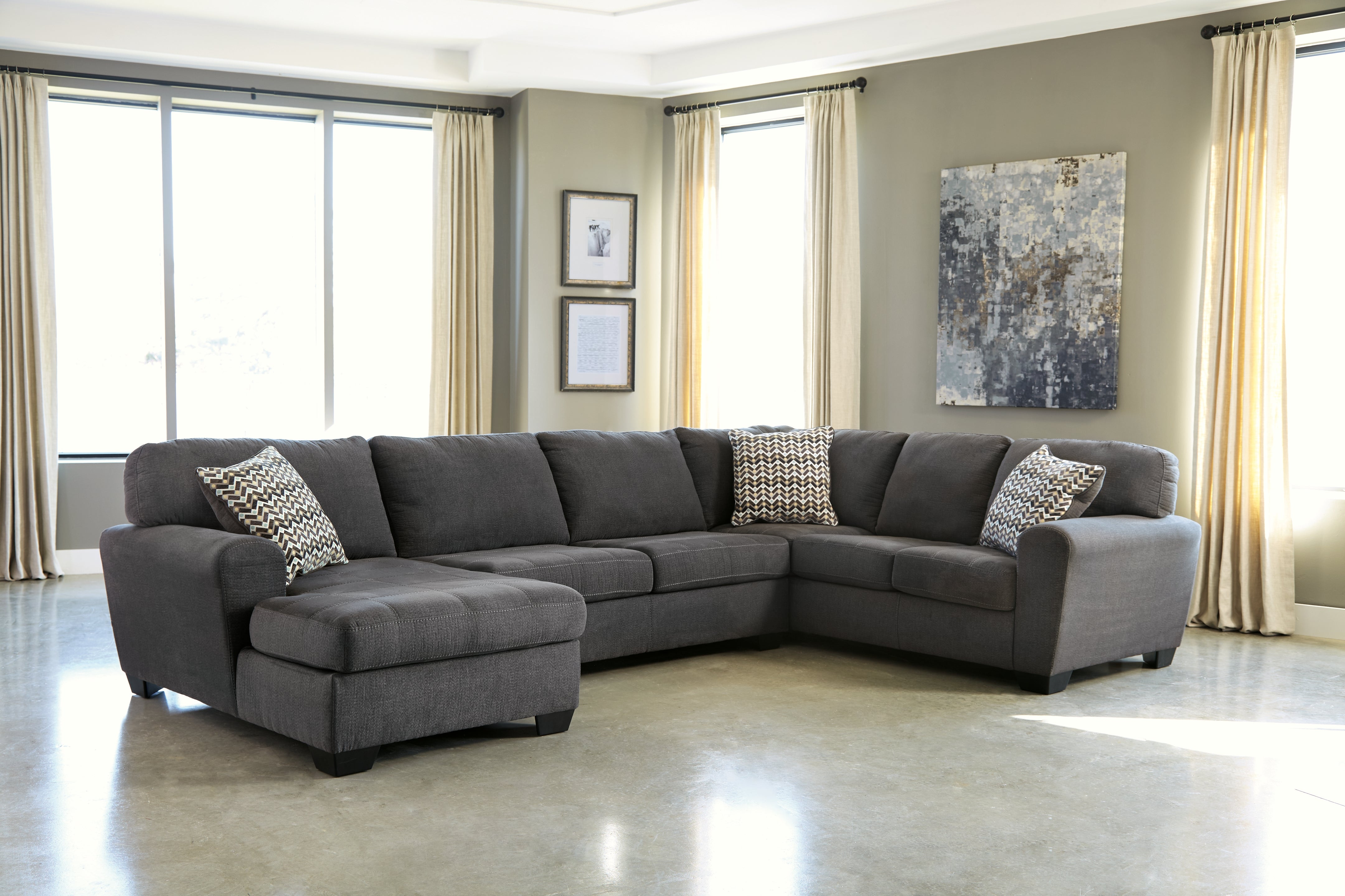 Best Furniture Outlet - Ashley Furniture - Ambee Sectional - RAF 3-Piece Sectional with Chaise / Slate - 28620S1