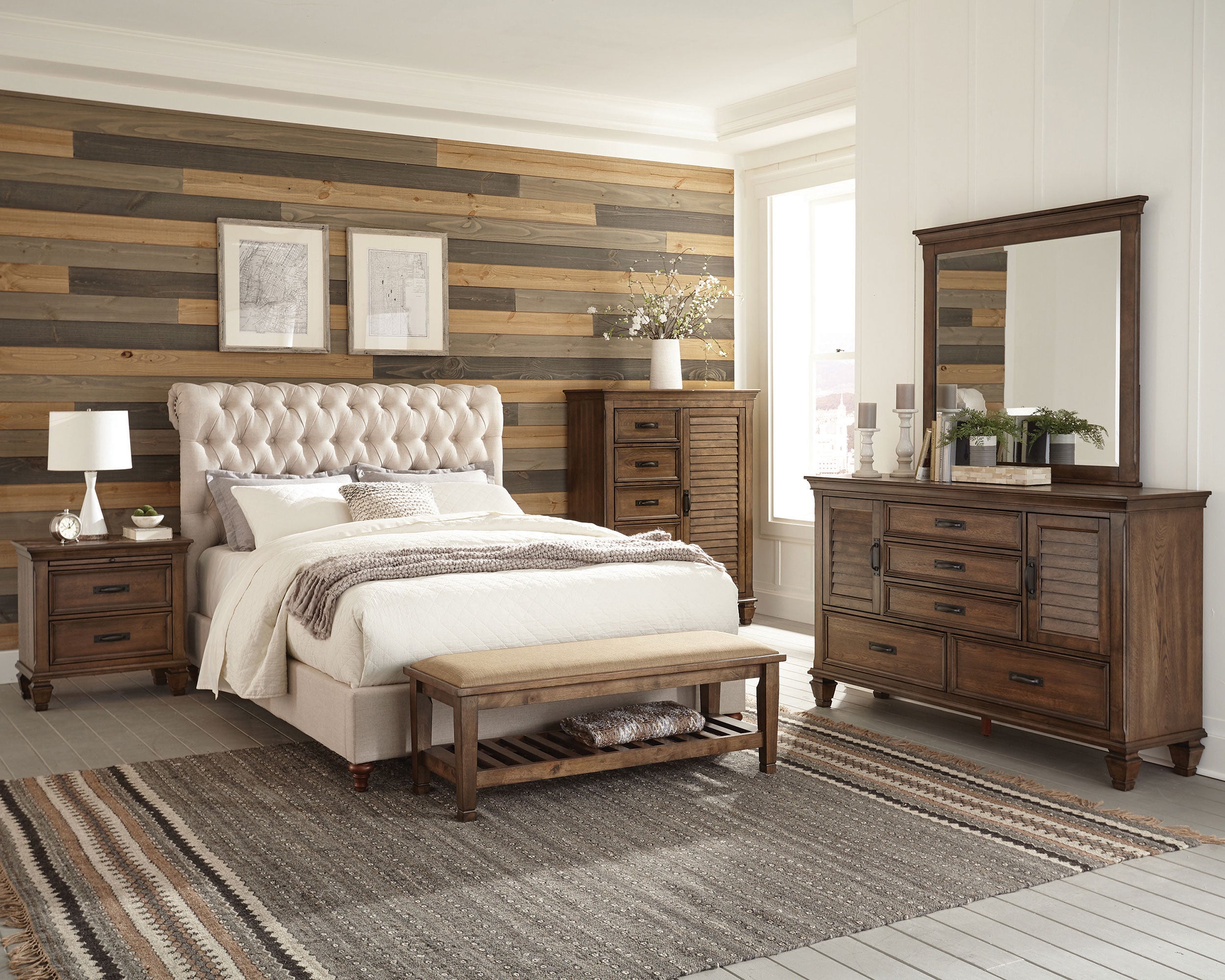 Best Furniture Outlet - Coaster - Devon 4-piece Eastern King Bedroom Set Beige and Oak - 300525KE-S4