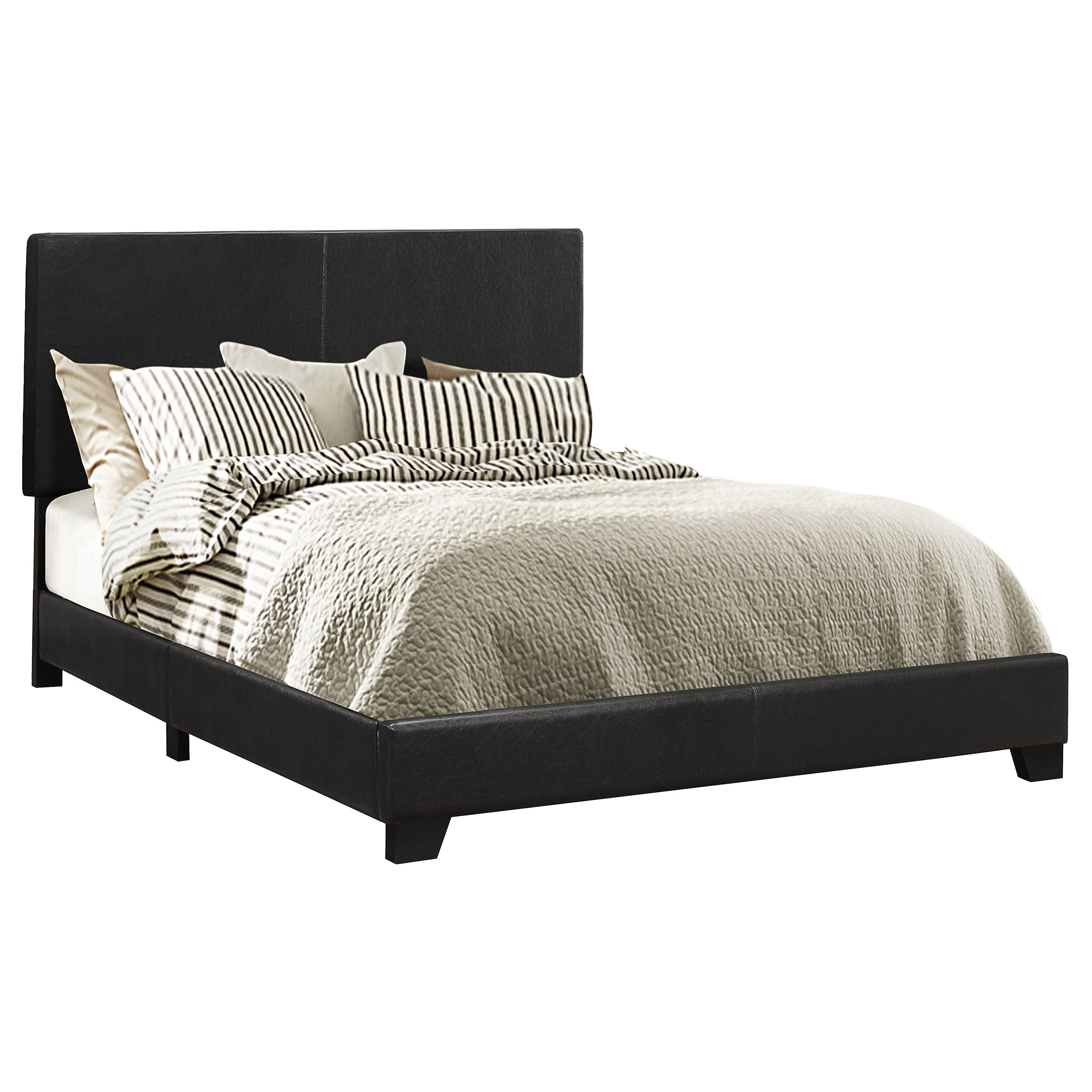 Best Furniture Outlet - Coaster - Dorian Faux Leather Upholstered Eastern King Panel Bed Black - 300761KE