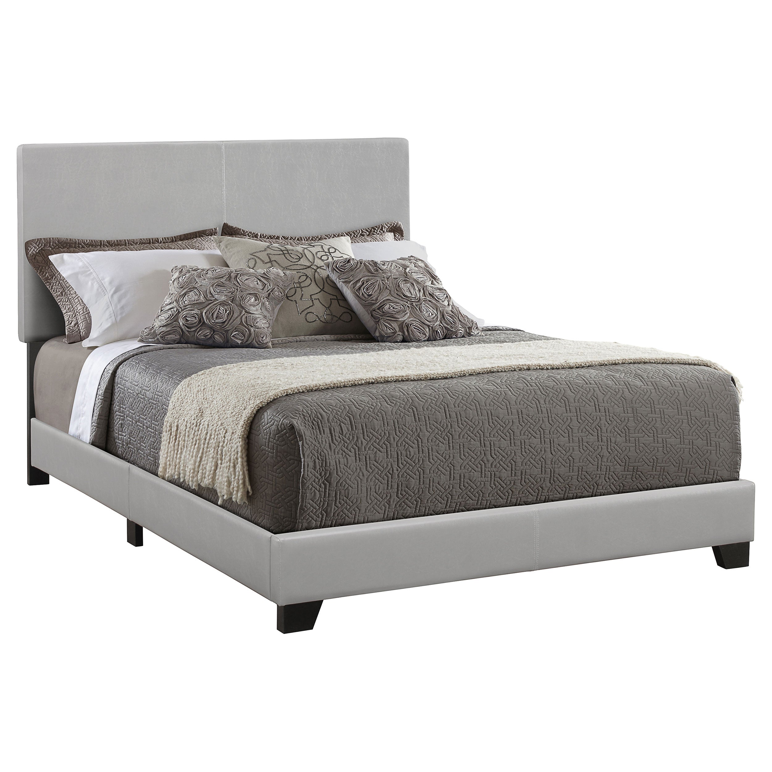 Best Furniture Outlet - Coaster - Dorian Faux Leather Upholstered Eastern King Panel Bed Grey - 300763KE