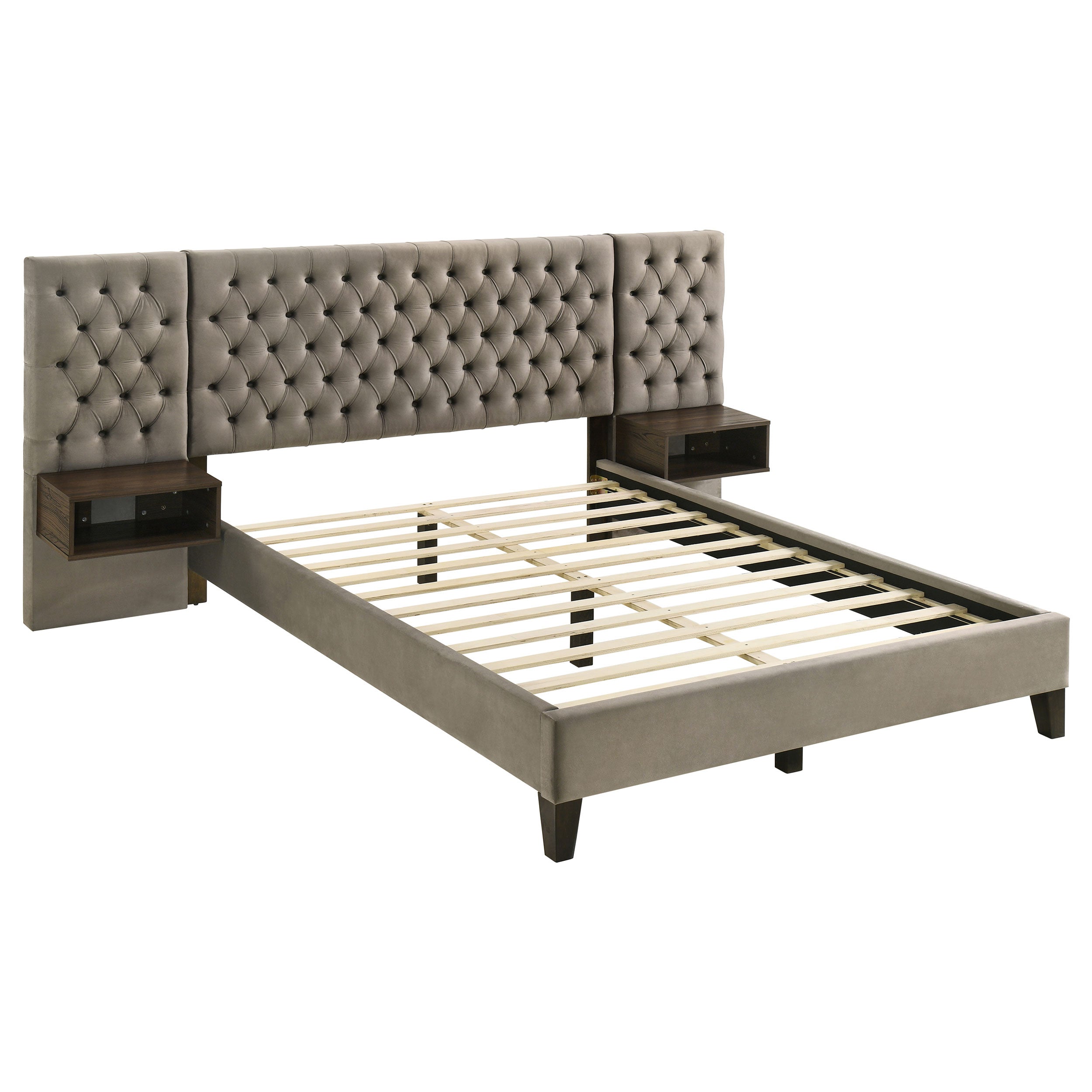Best Furniture Outlet - Coaster - Marley Upholstered Queen Wall Panel Bed Light Brown - 300833Q