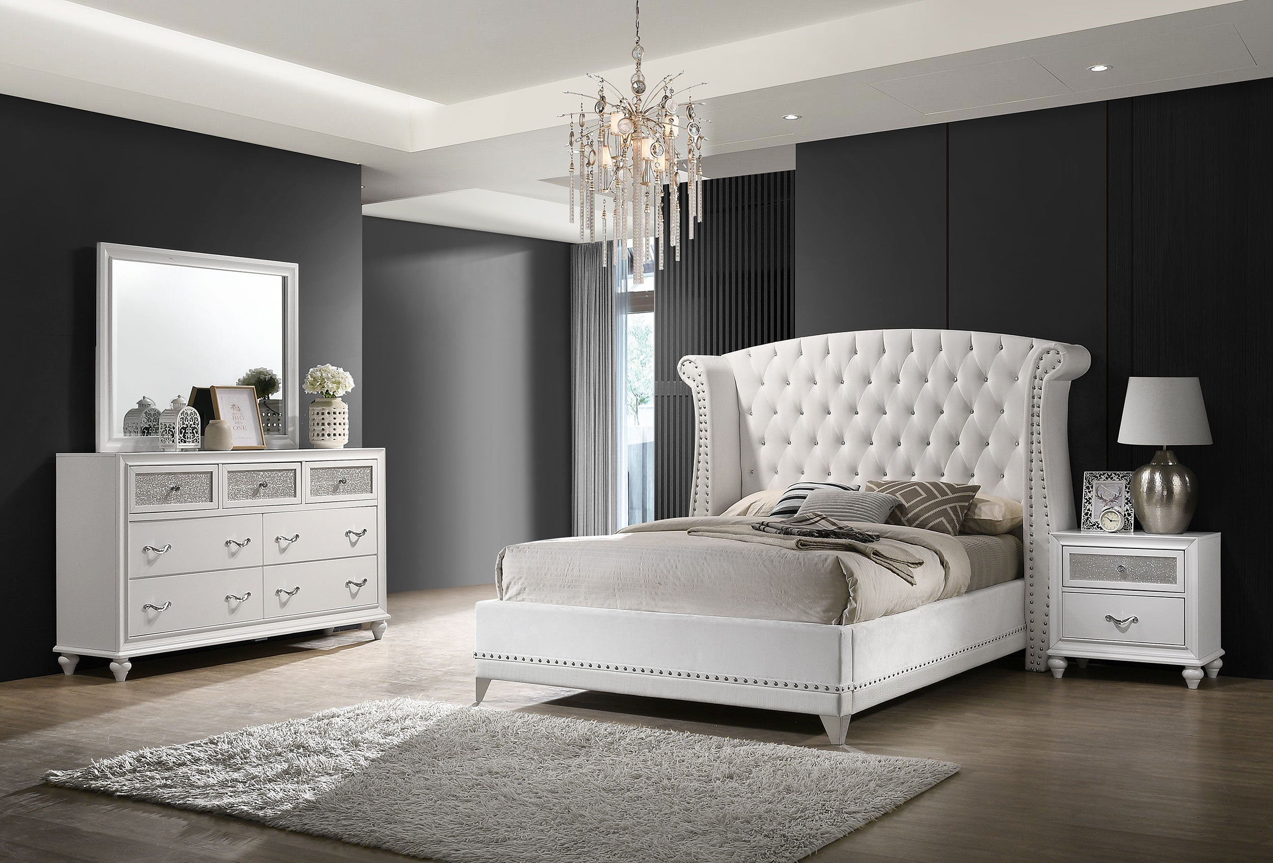 Best Furniture Outlet - Coaster - Barzini 4-piece California King Bedroom Set White - 300843KW-S4