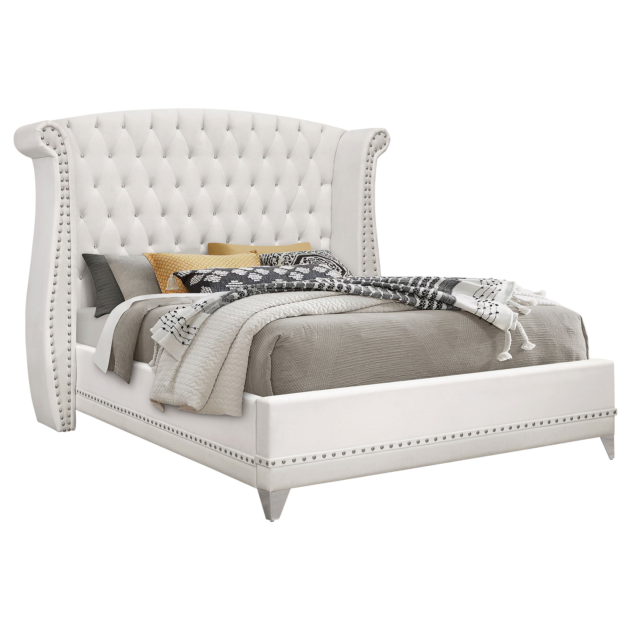 Best Furniture Outlet - Coaster - Barzini Upholstered California King Wingback Bed White - 300843KW