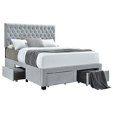 Best Furniture Outlet - Coaster - Soledad Upholstered Queen Storage Panel Bed Light Grey - 305878Q