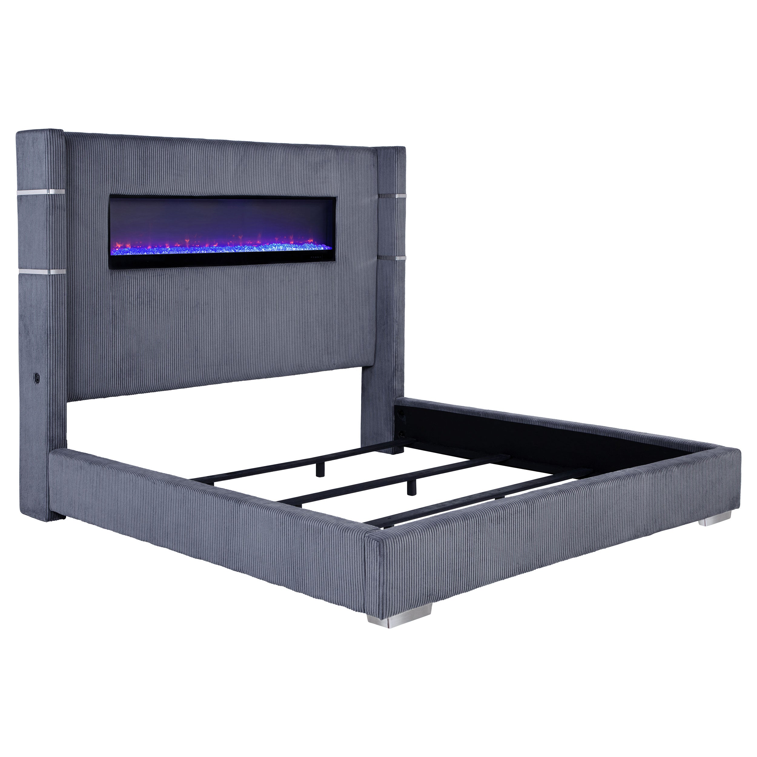Best Furniture Outlet - Coaster - Tisdall Upholstered Eastern King Flame Visualizer Bed Grey - 306030KE
