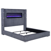 Best Furniture Outlet - Coaster - Tisdall Upholstered Cal King Flame Visualizer Bed Grey - 306030KW