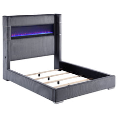 Best Furniture Outlet - Coaster - Tisdall Upholstered Queen Flame Visualizer Bed Grey - 306030Q