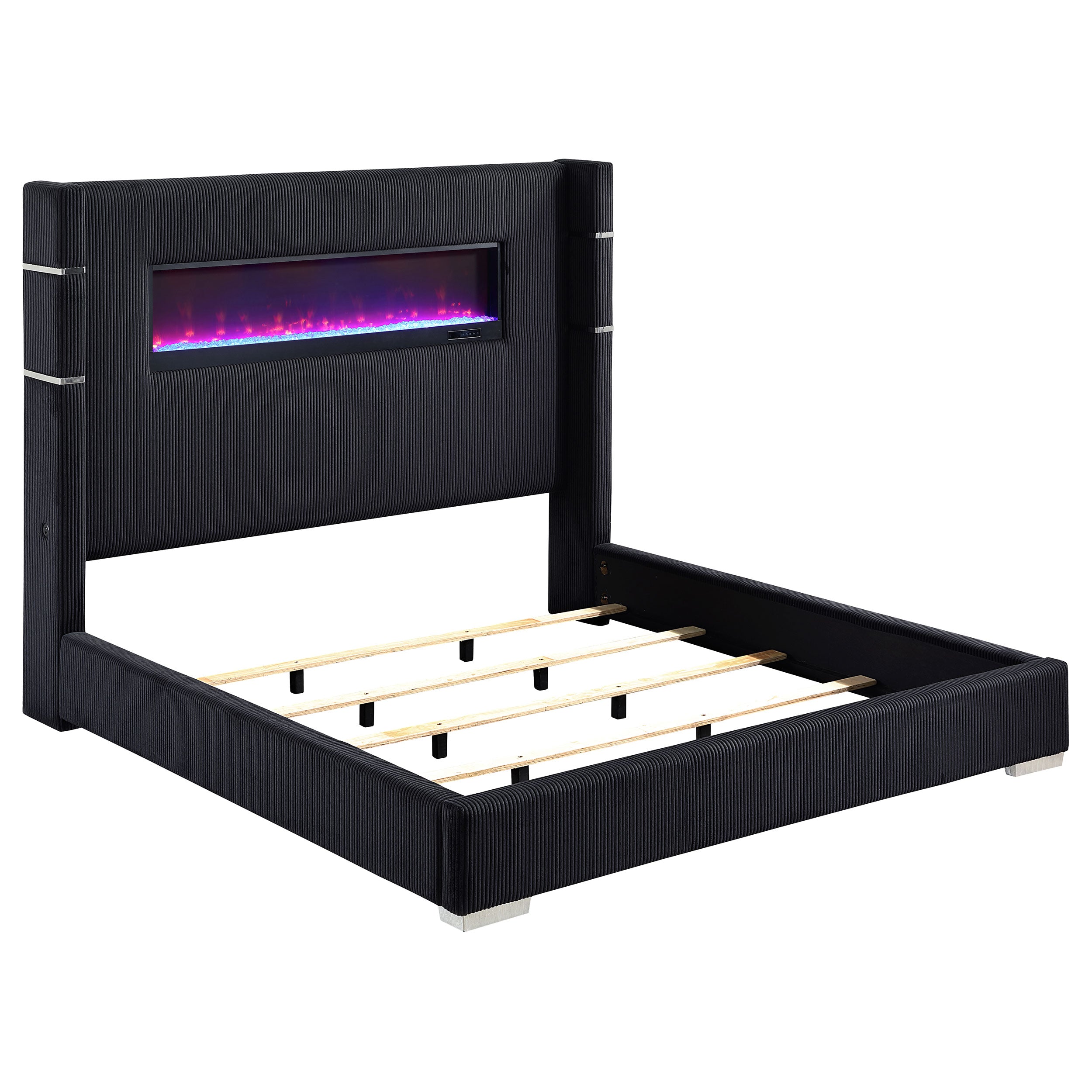 Best Furniture Outlet - Coaster - Tisdall Upholstered Cal King Flame Visualizer Bed Black - 306031KW