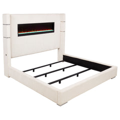 Best Furniture Outlet - Coaster - Tisdall Upholstered Eastern King Flame Visualizer Bed Cream - 306032KE