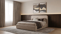 Anders Upholstered Full Storage Lift Platform Bed Beige