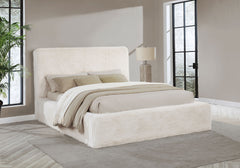 Rebecca Faux Fur Upholstered Queen Bed Cream