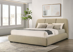 Mokena 46-inch Upholstered Eastern King Platform Bed Brown