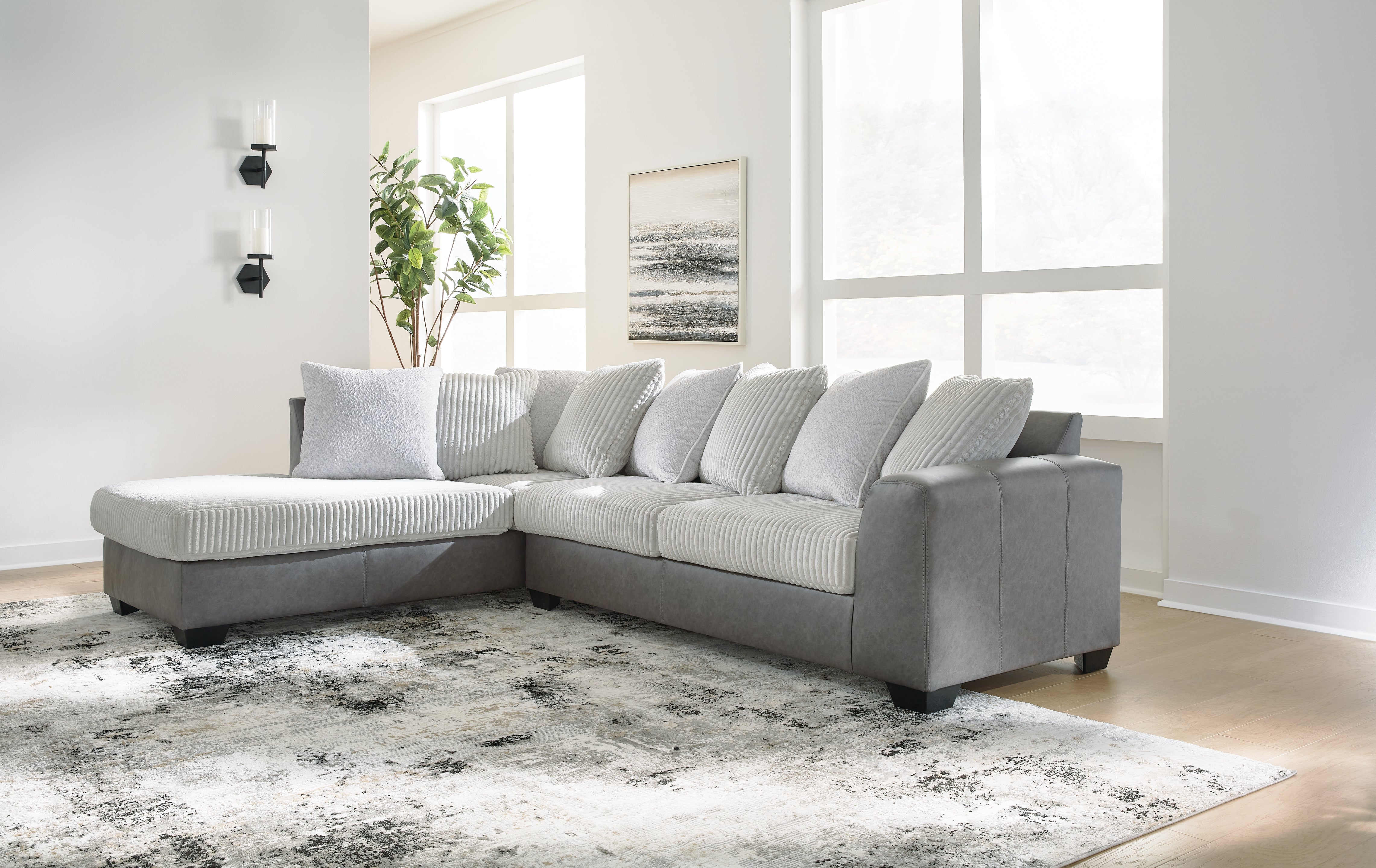 Best Furniture Outlet - Ashley Furniture - Clairette Court Sectional - RAF 2-Piece Sectional with Chaise / Alloy - 31503S1