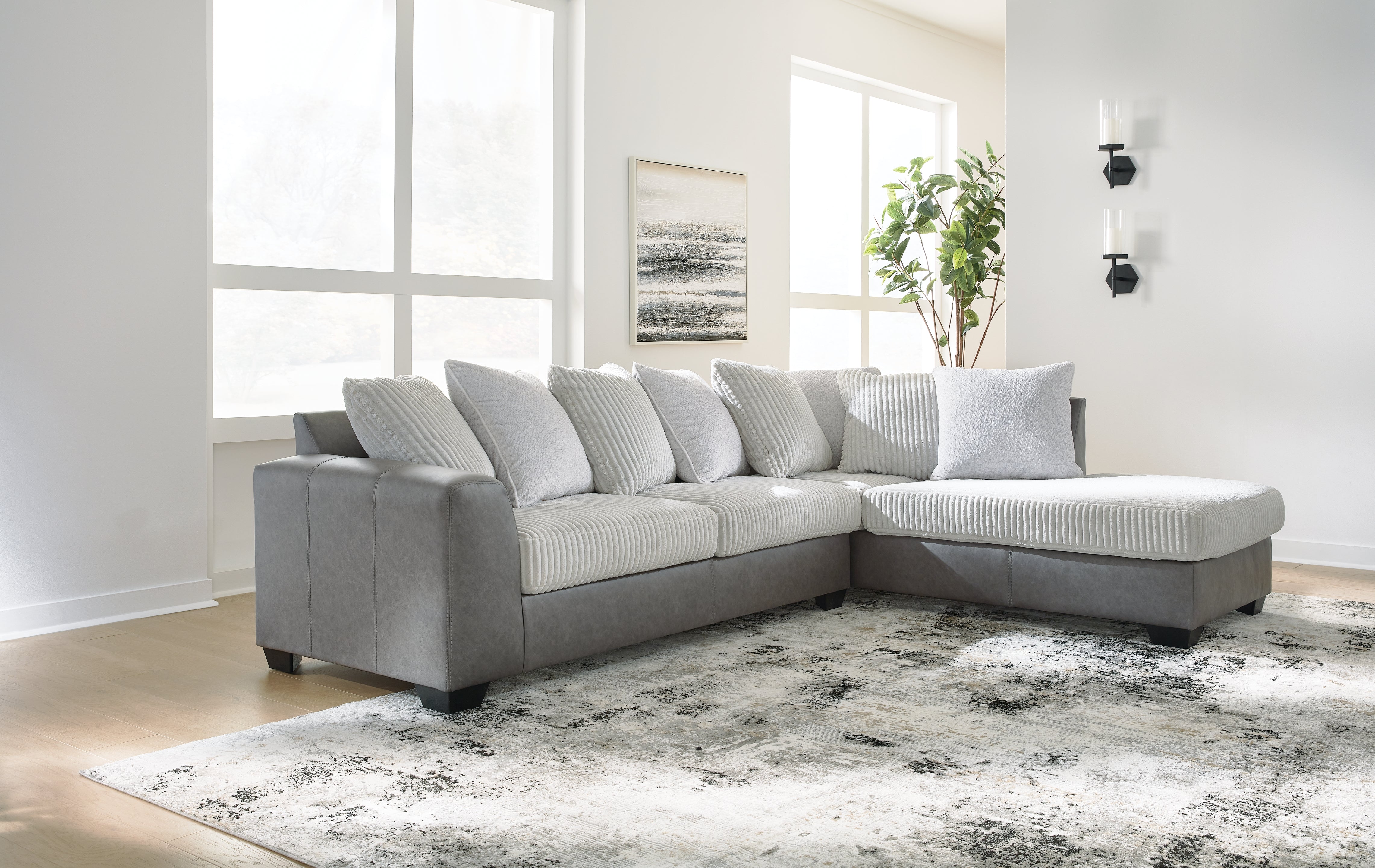 Best Furniture Outlet - Ashley Furniture - Clairette Court Sectional - LAF 2-Piece Sectional with Chaise / Alloy - 31503S2